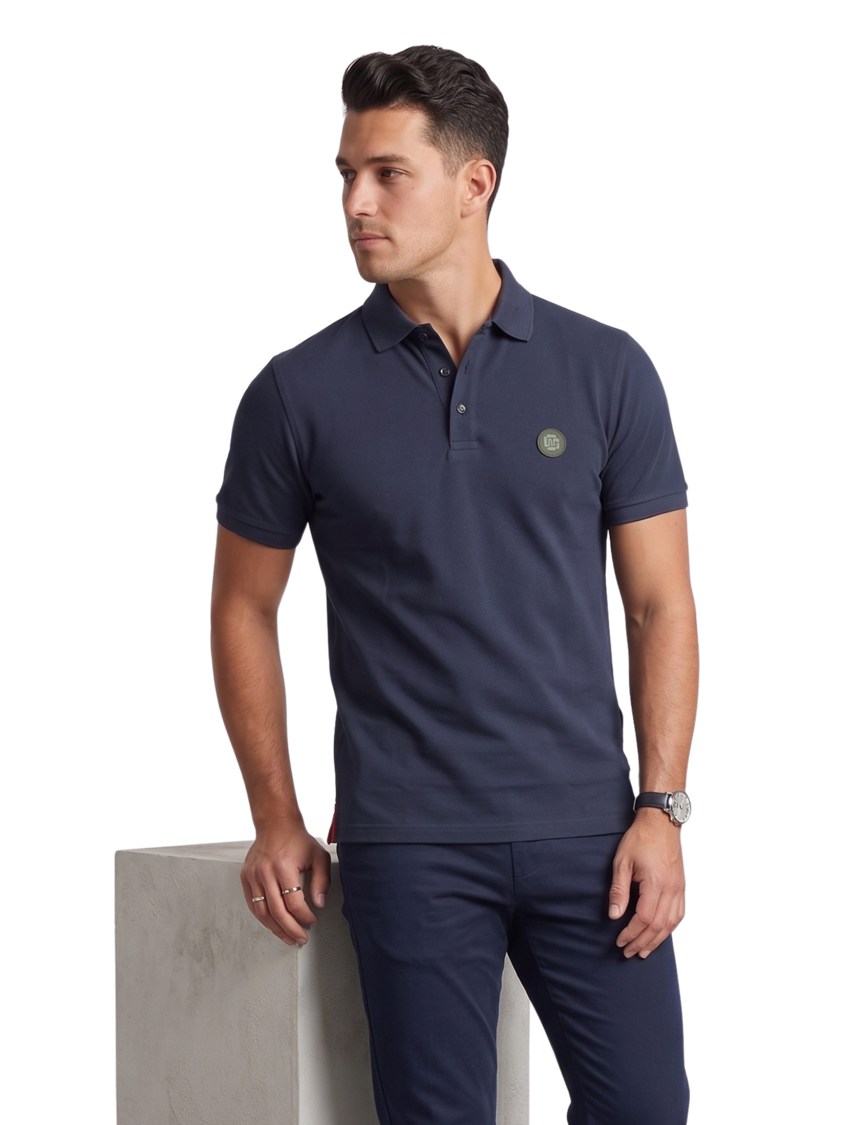 Navy Slim Fit Polo With Three Button