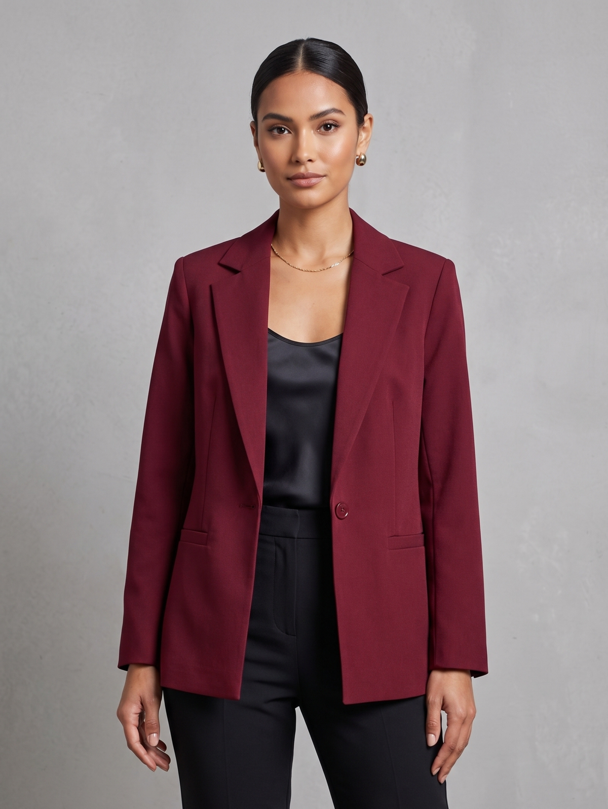 Wine Single Breasted Blazer with Notched Lapels