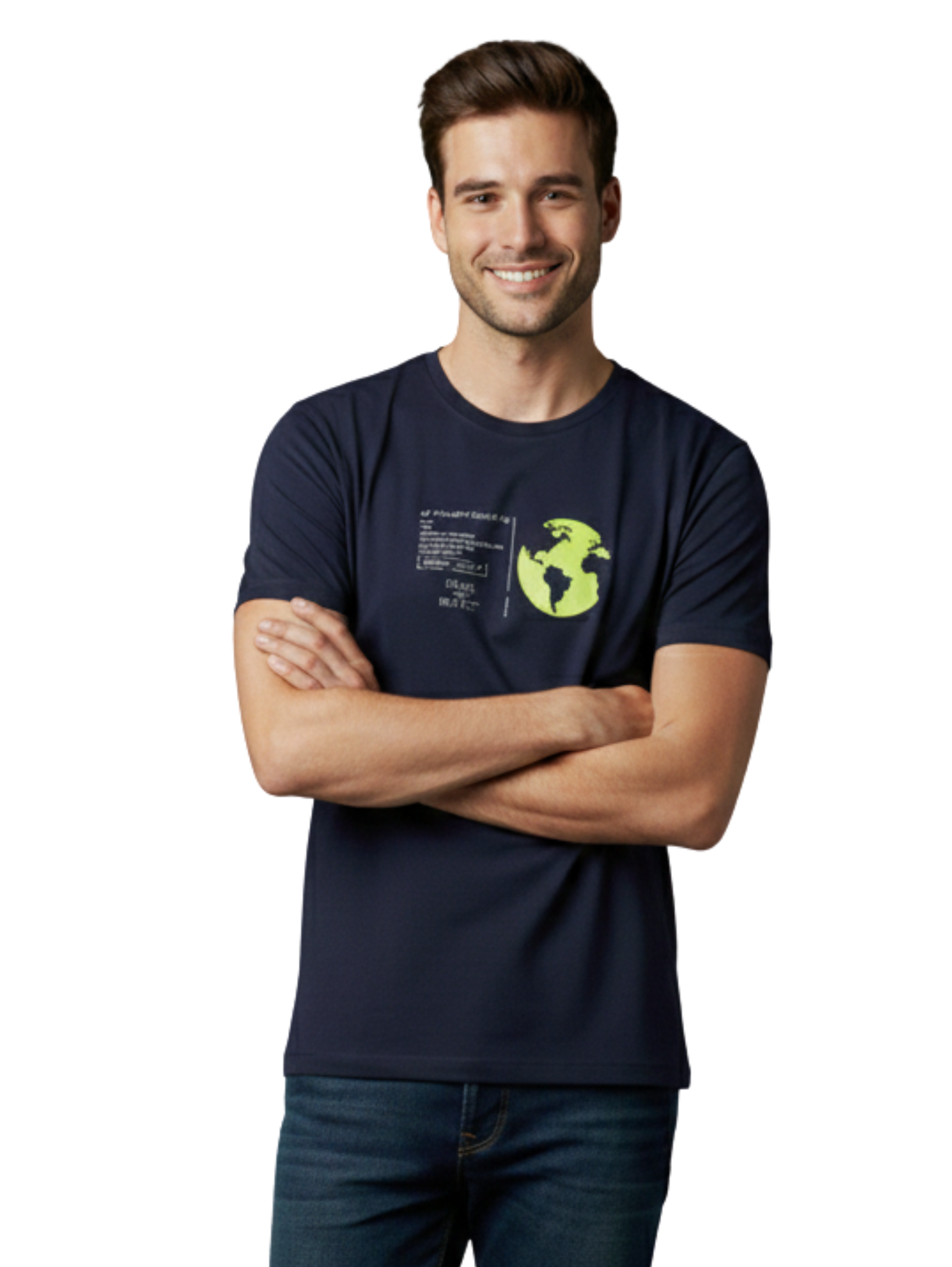 Short Sleeved Cotton Navy T-shirt With Front Printed Design