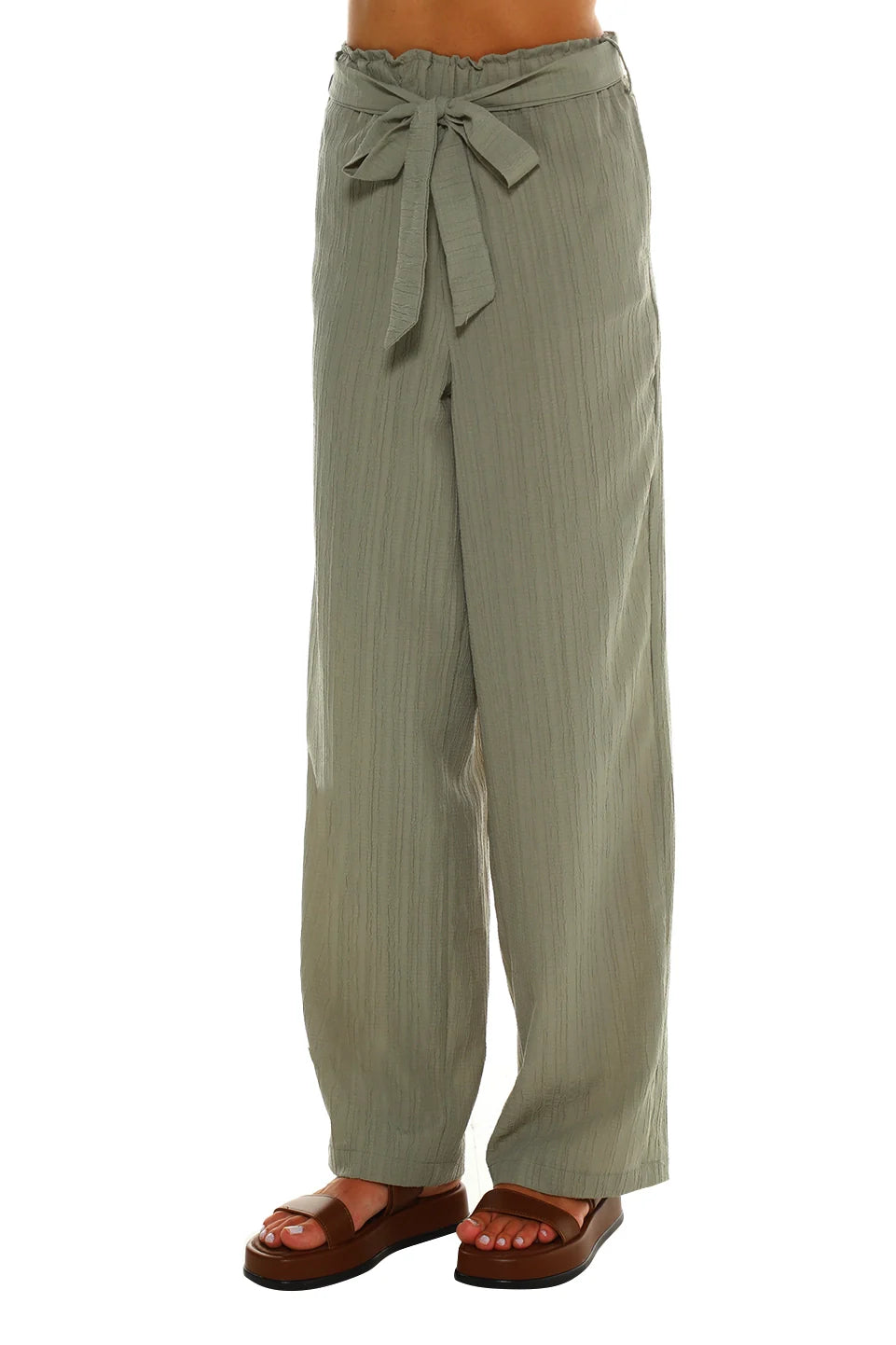 Linen Comfortable Olive Pant With Waisted Tie