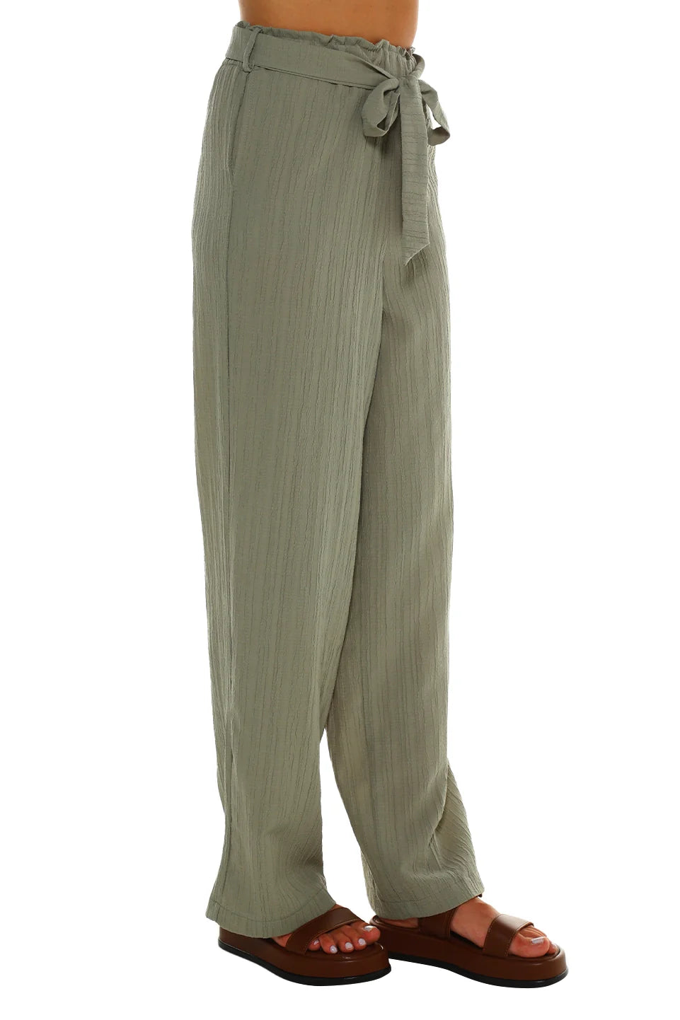 Linen Comfortable Olive Pant With Waisted Tie