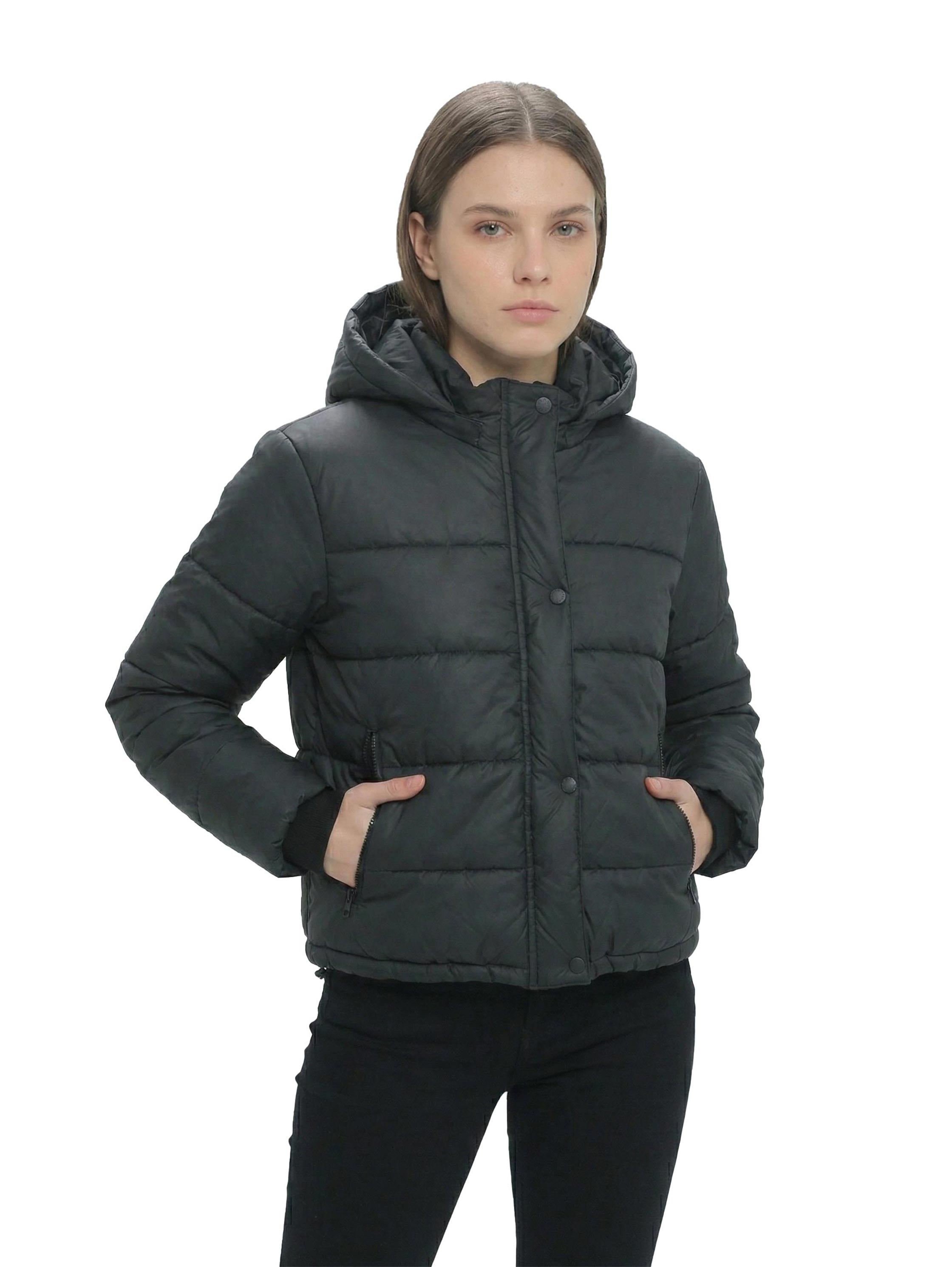 Black Padded Puffer Jacket With Stand up Collar & Hoodie