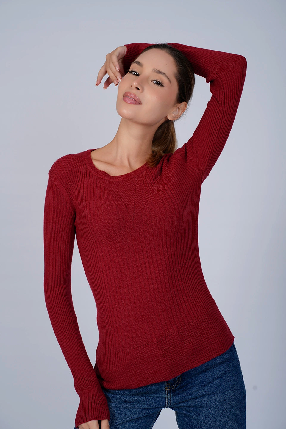 Round Neck Bordo Ripped Knit Wear