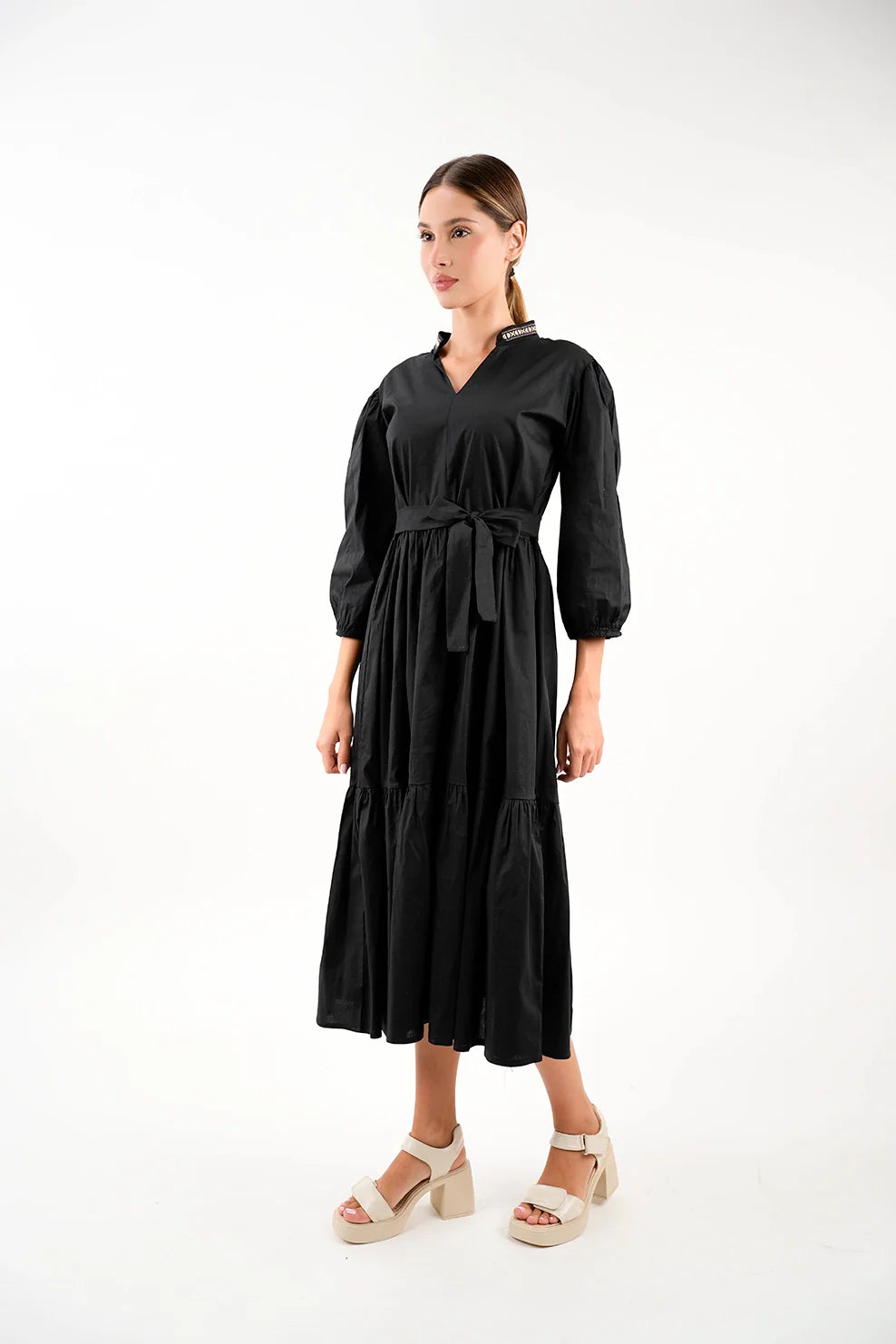 Long Sleeved Black Dress With Wing Collar