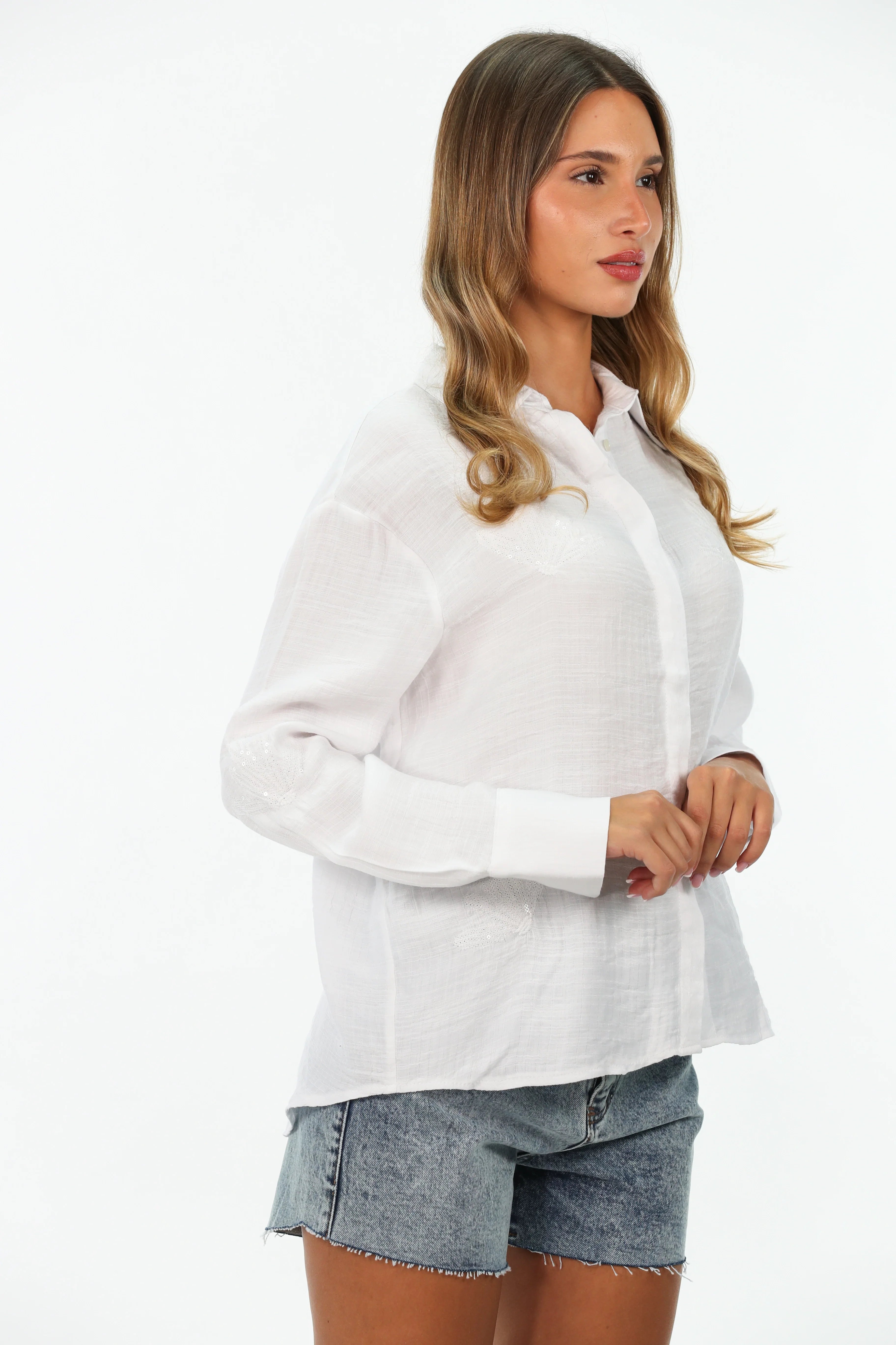 Long Sleeve White Shirt With Front Simple Design