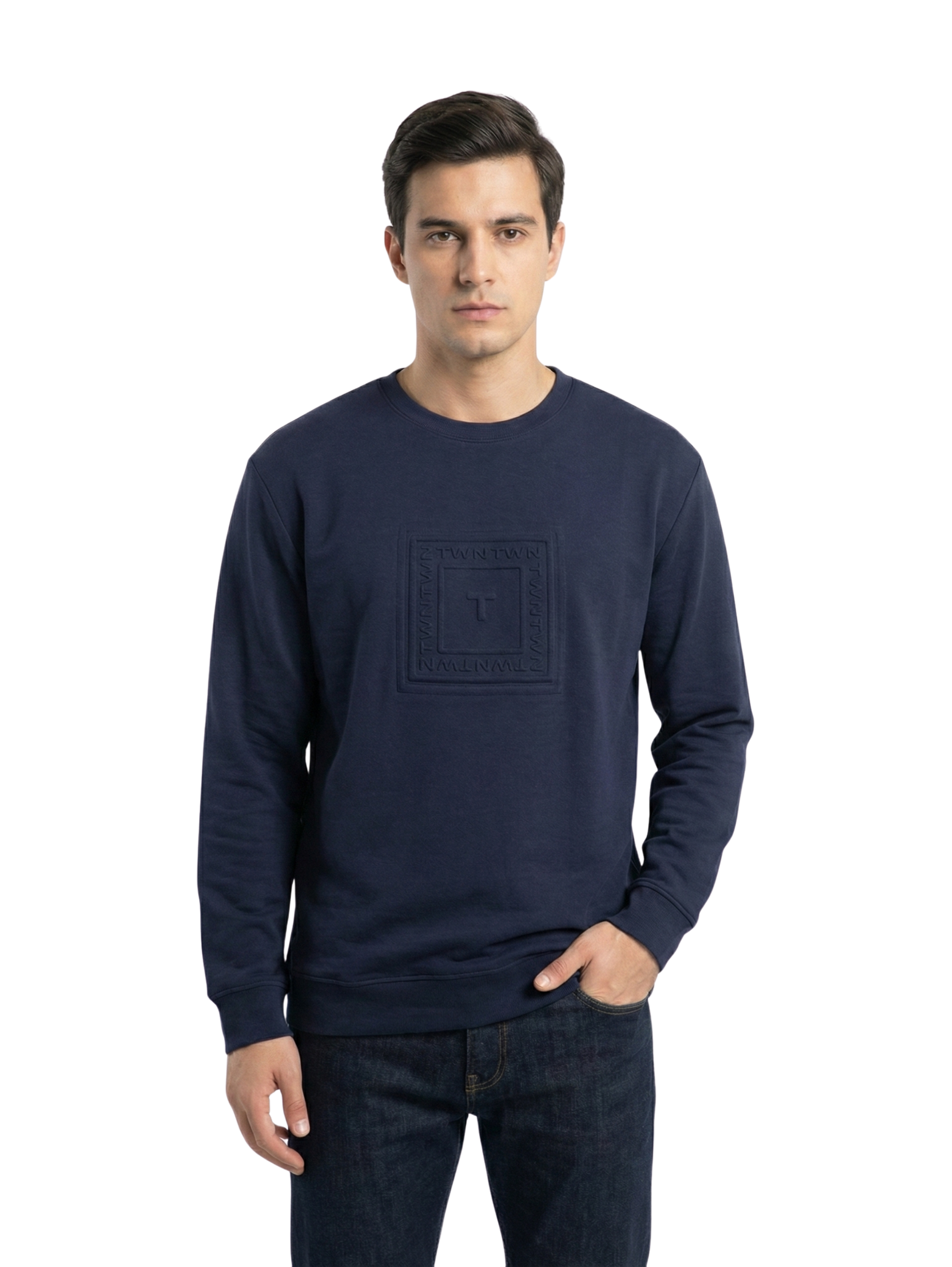 Damat Long Sleeve Navy Sweater With Front Design