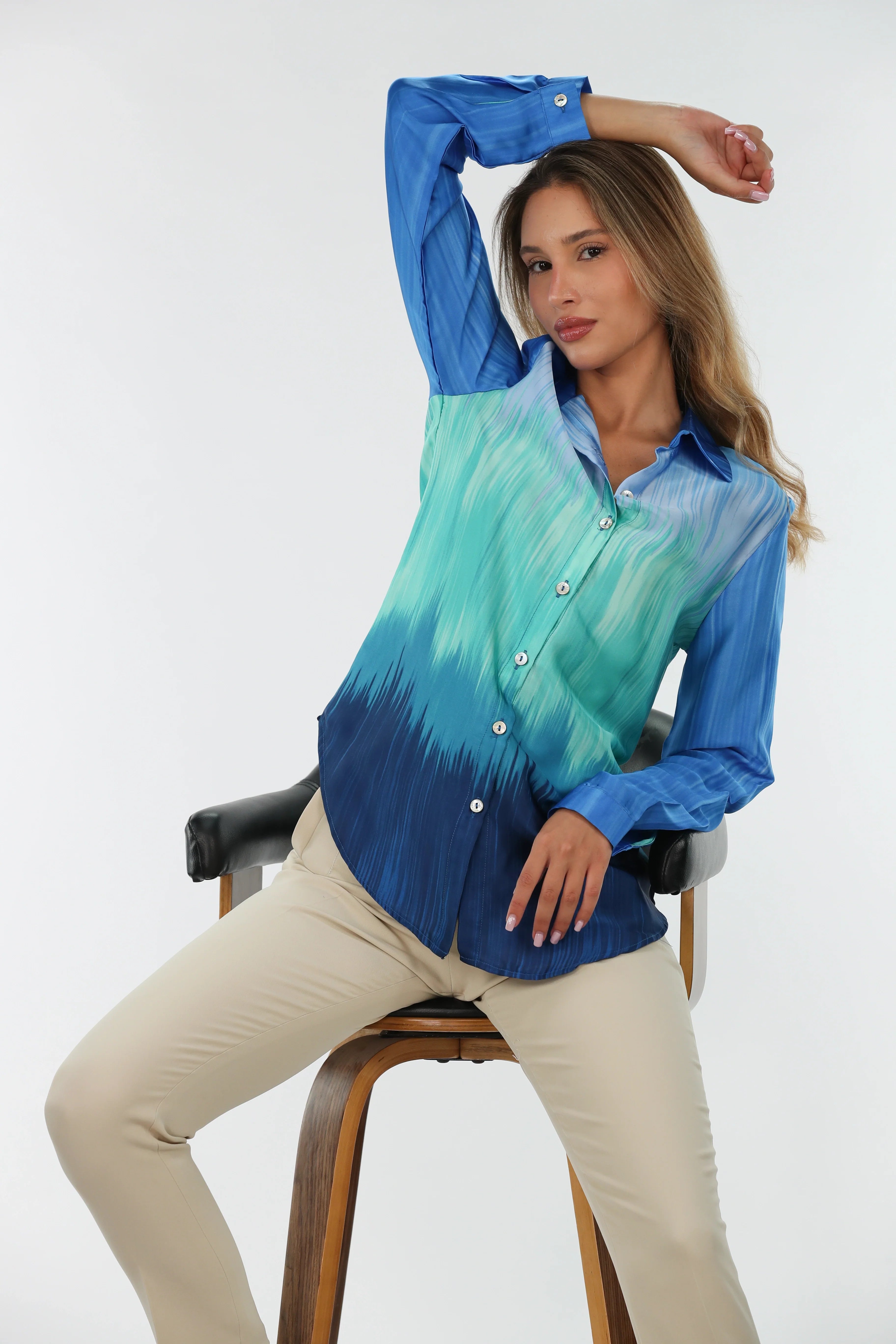 Long Sleeve Stain Blue Shirt