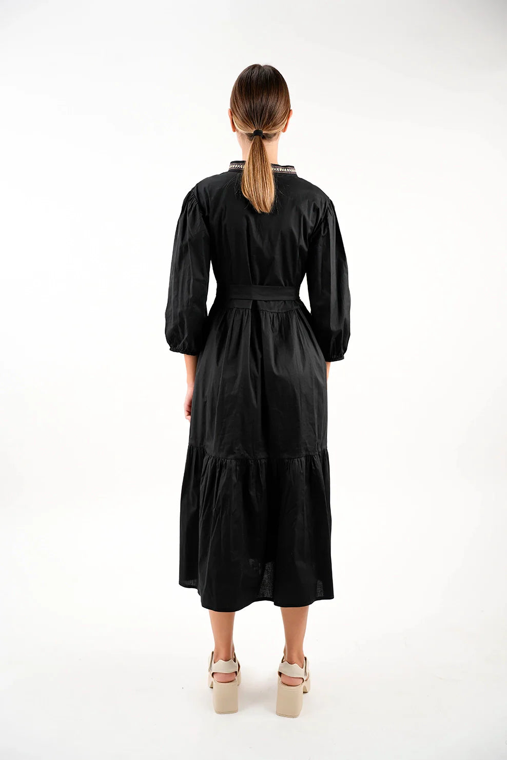 Long Sleeved Black Dress With Wing Collar