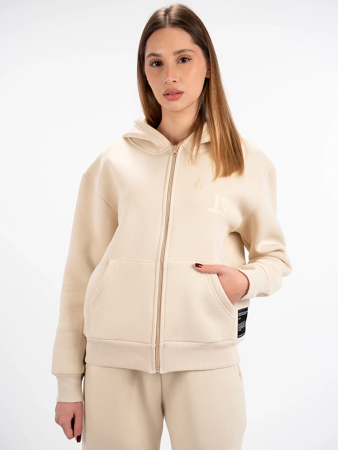 Beige Fleeced Jacket With Hood