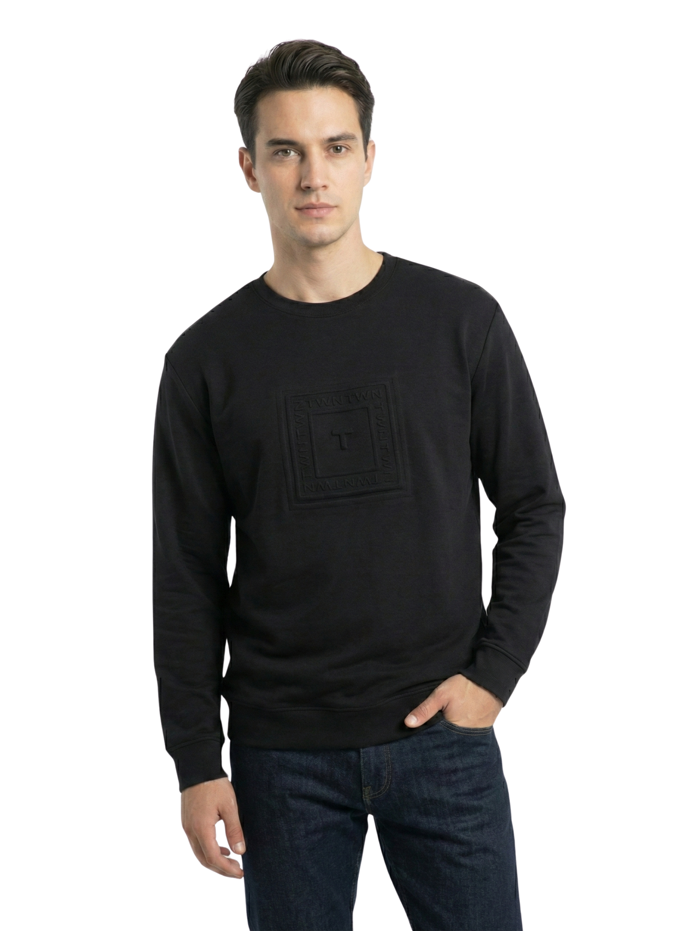 Damat Long Sleeve Black Sweater With Front Design