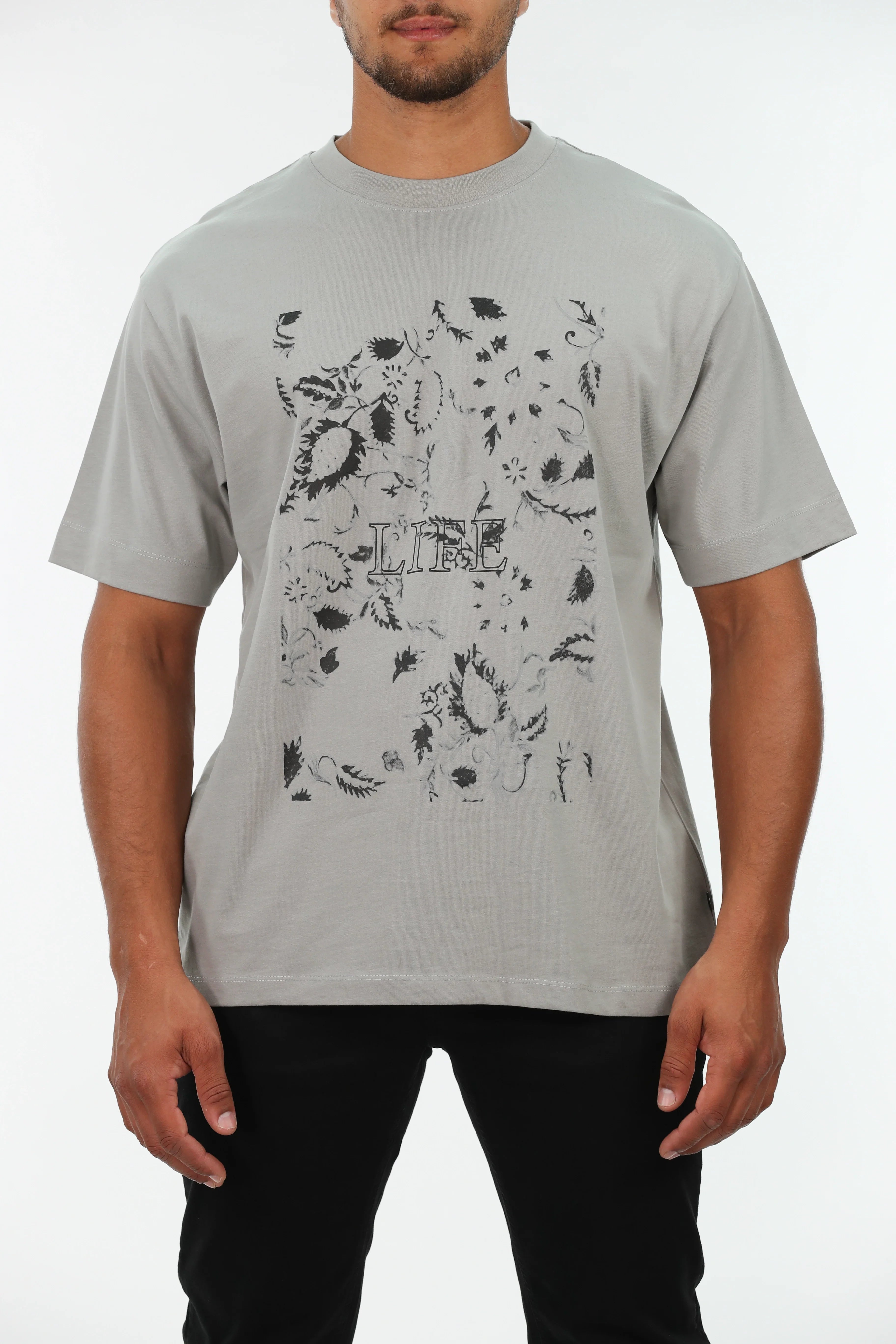 Oversized Mid Grey T-shirt With 'Life' Front Design