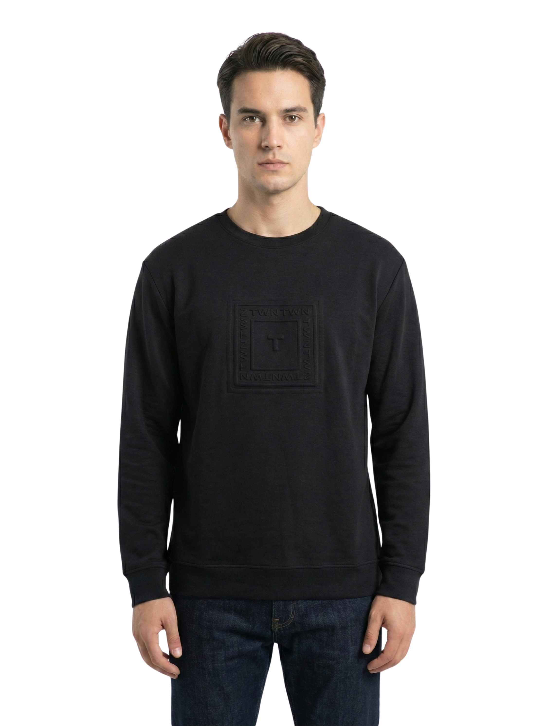 Damat Long Sleeve Black Sweater With Front Design