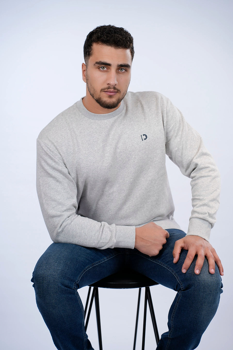 Basic Grey Sweater With A Logo Print