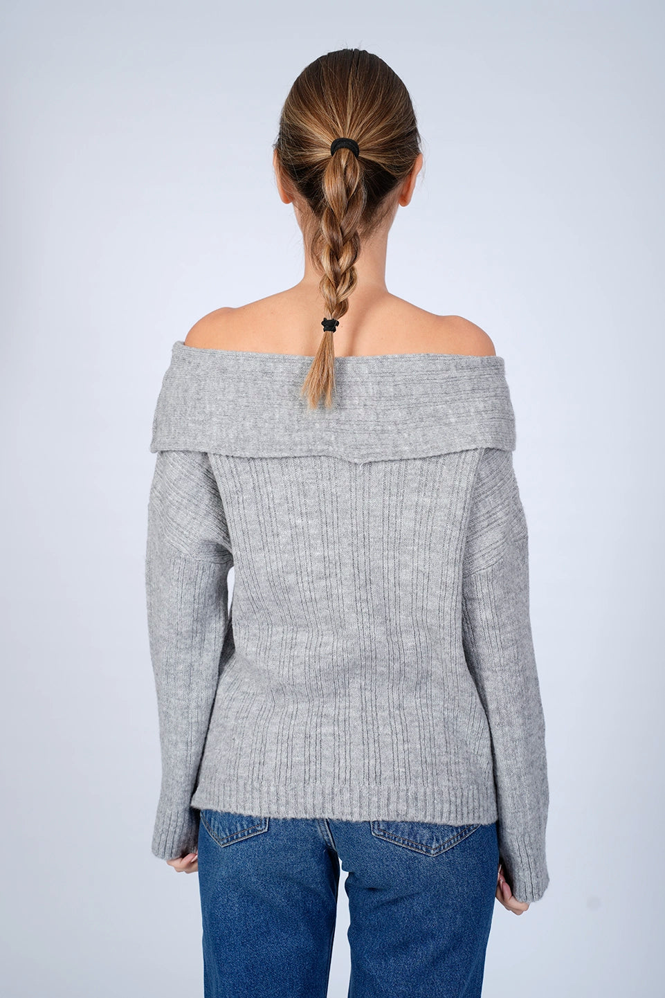 Grey Off Shoulder Sweater