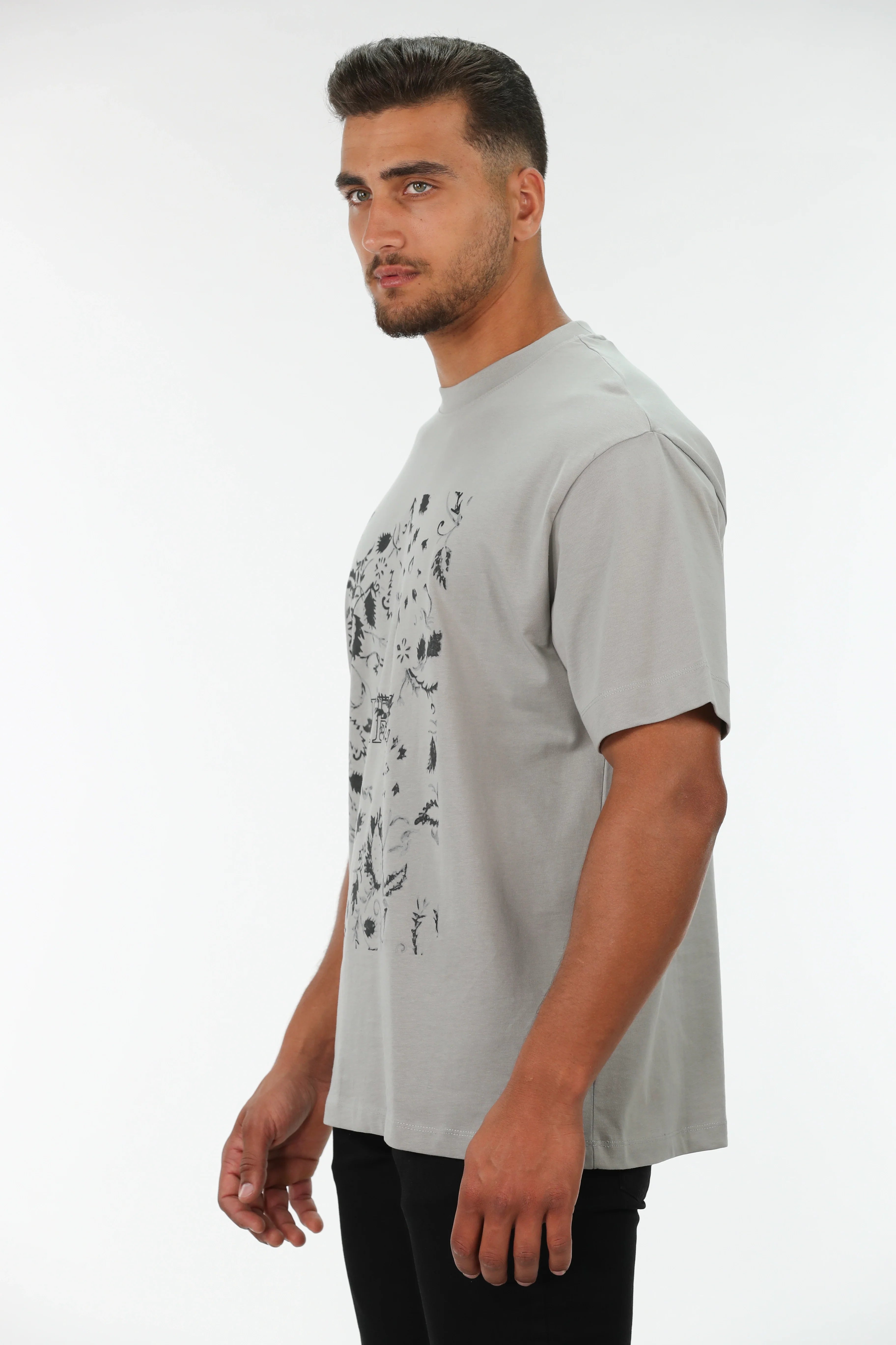 Oversized Mid Grey T-shirt With 'Life' Front Design