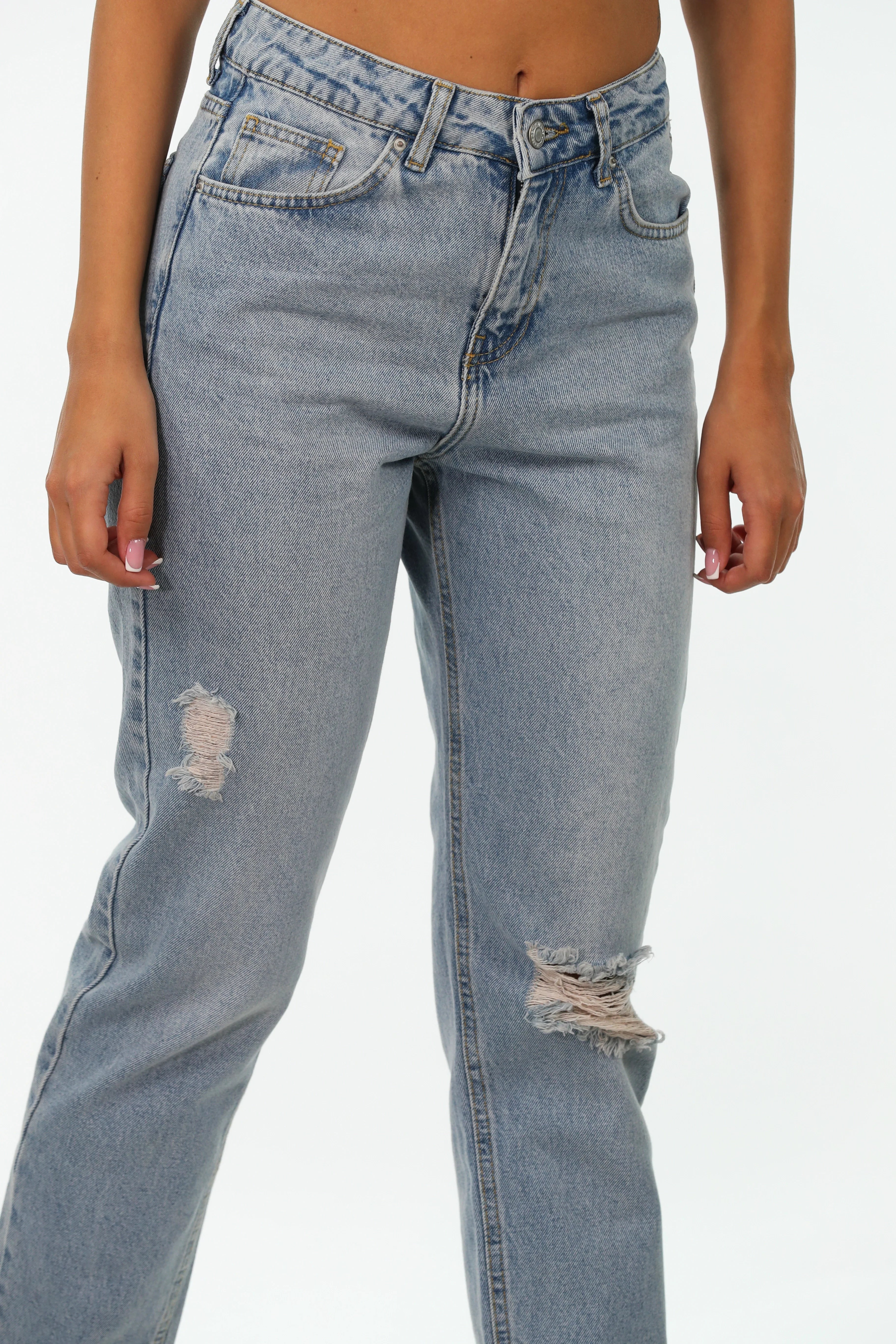 Mom Fit Light Blue Knee Ripped Jeans