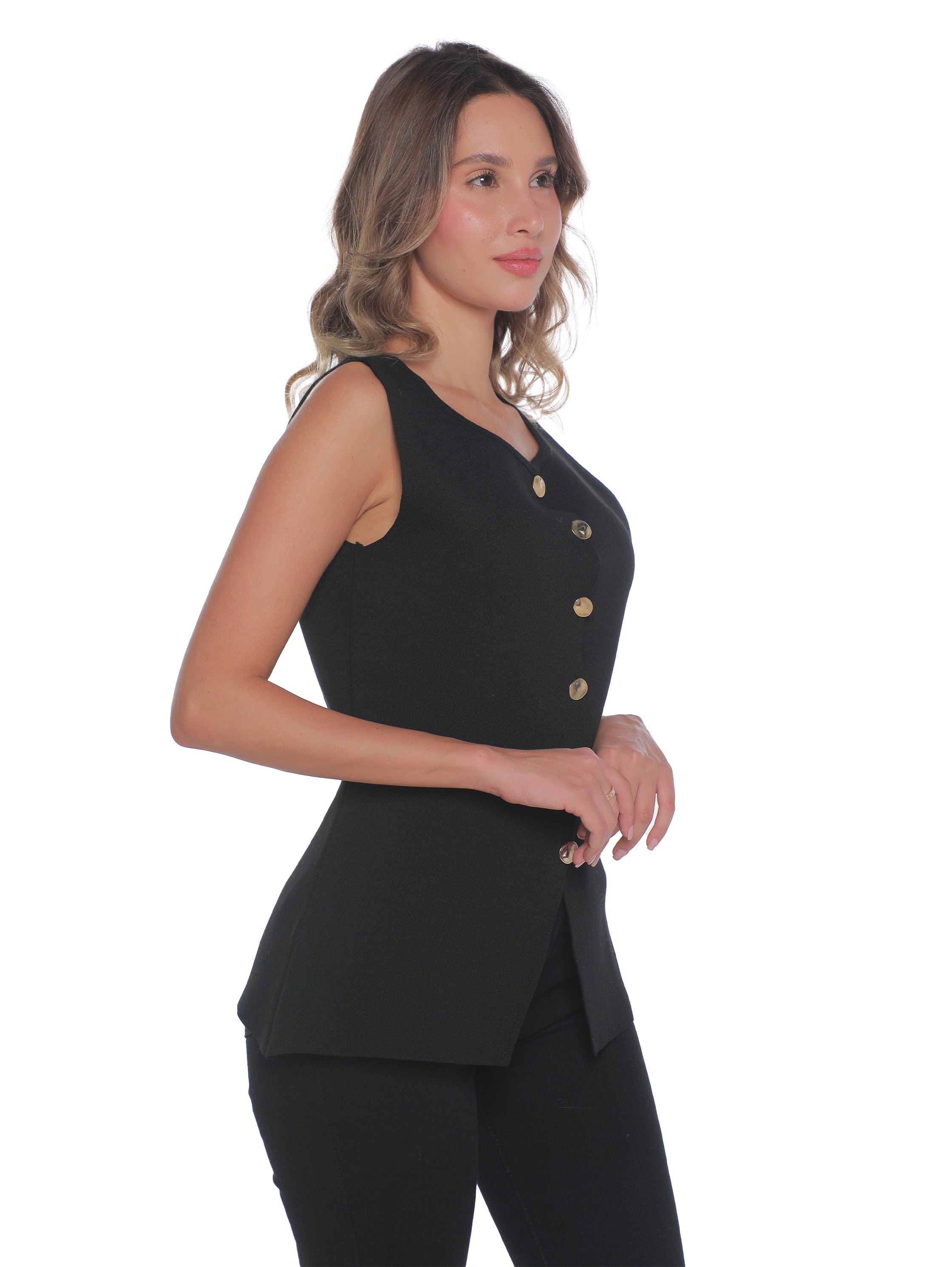 Classy Black Vest With Gold Button To Close