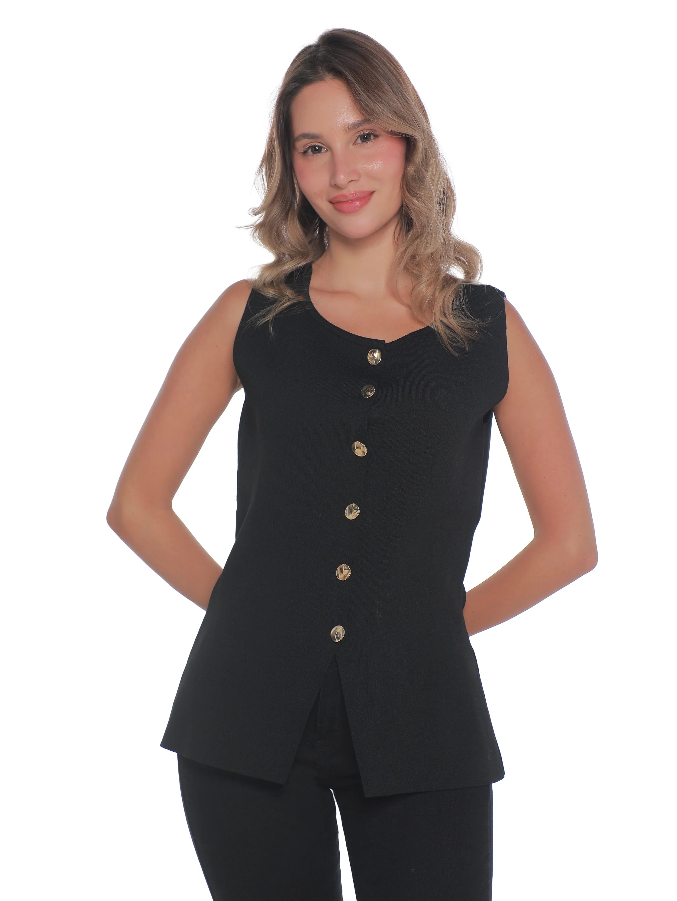 Classy Black Vest With Gold Button To Close