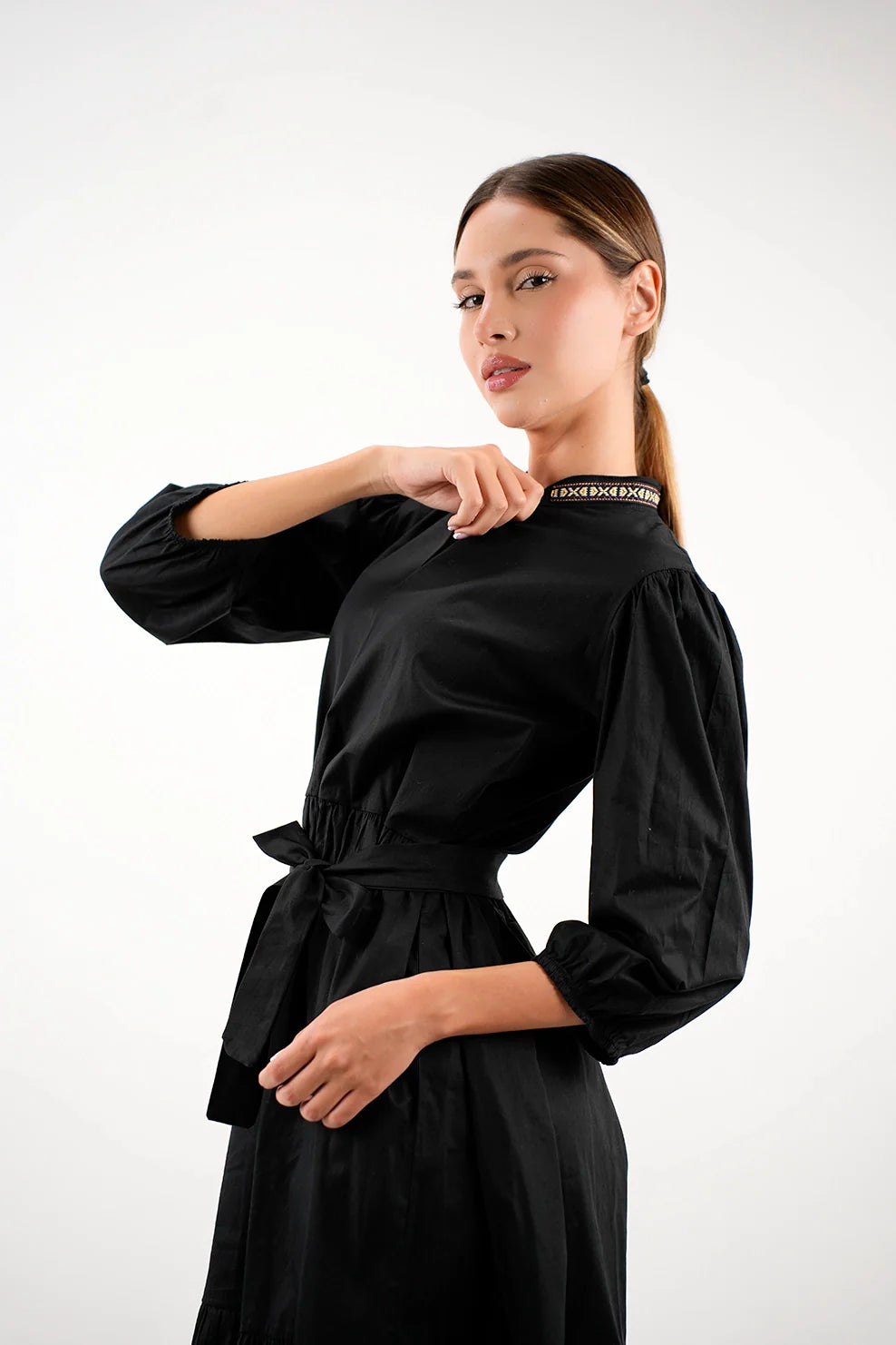 Long Sleeved Black Dress With Wing Collar