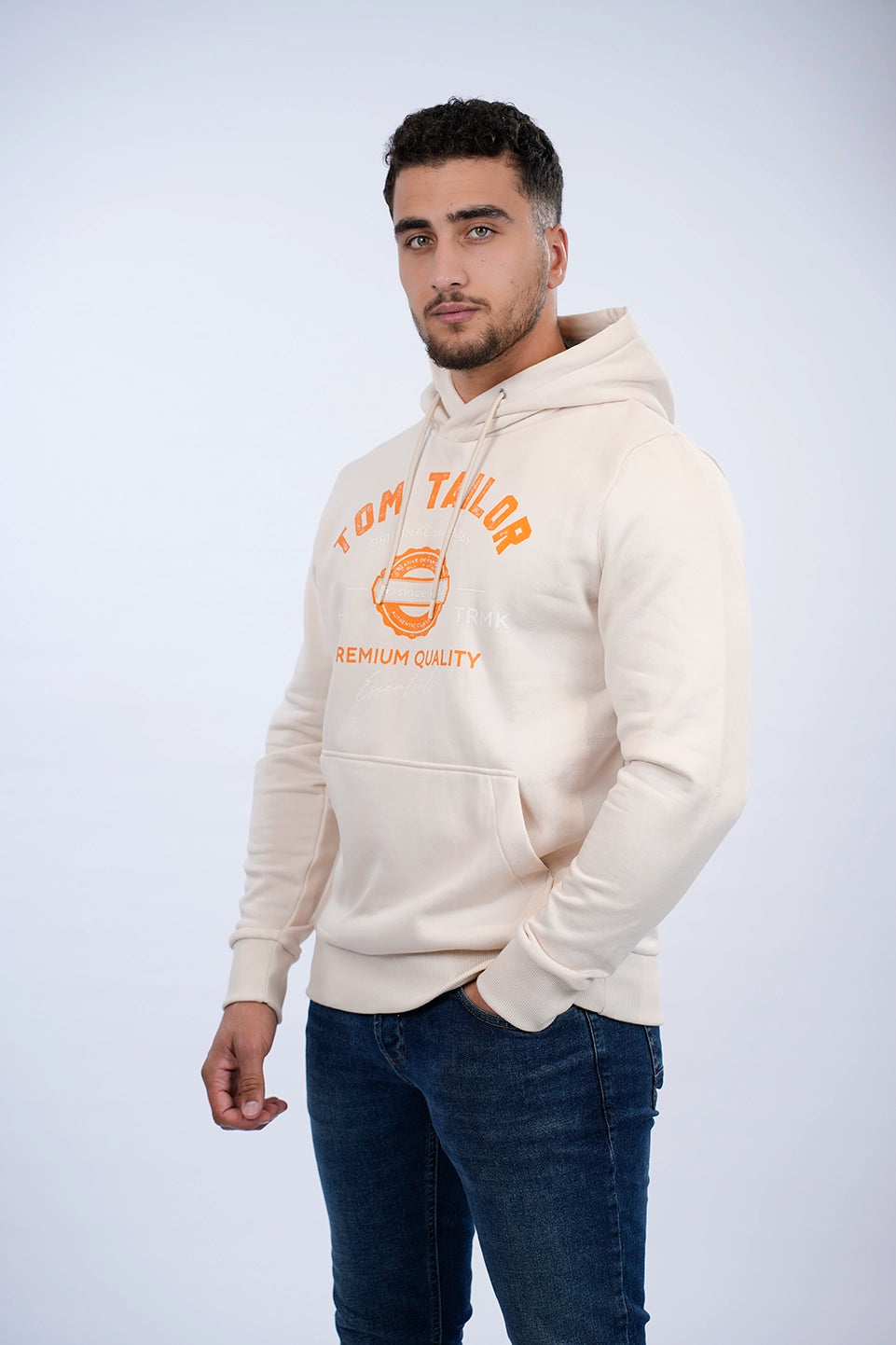 Tom Tailor Light Sand Hoodie With Front Logo