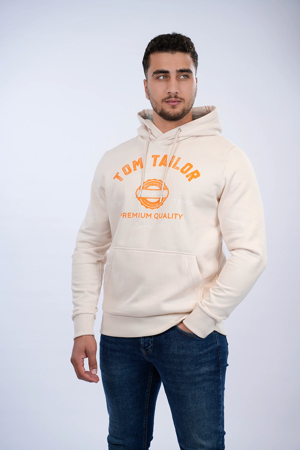 Tom Tailor Light Sand Hoodie With Front Logo