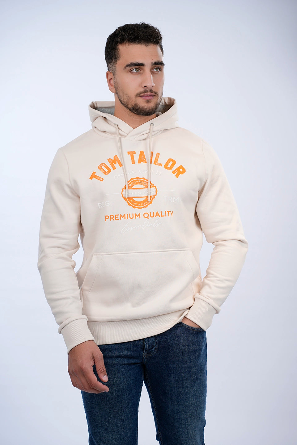 Tom Tailor Light Sand Hoodie With Front Logo