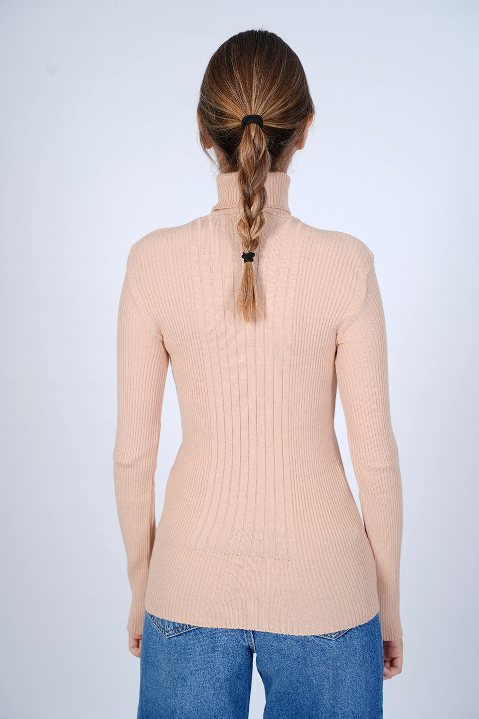 High Neck Ripped Light Beige Sweater