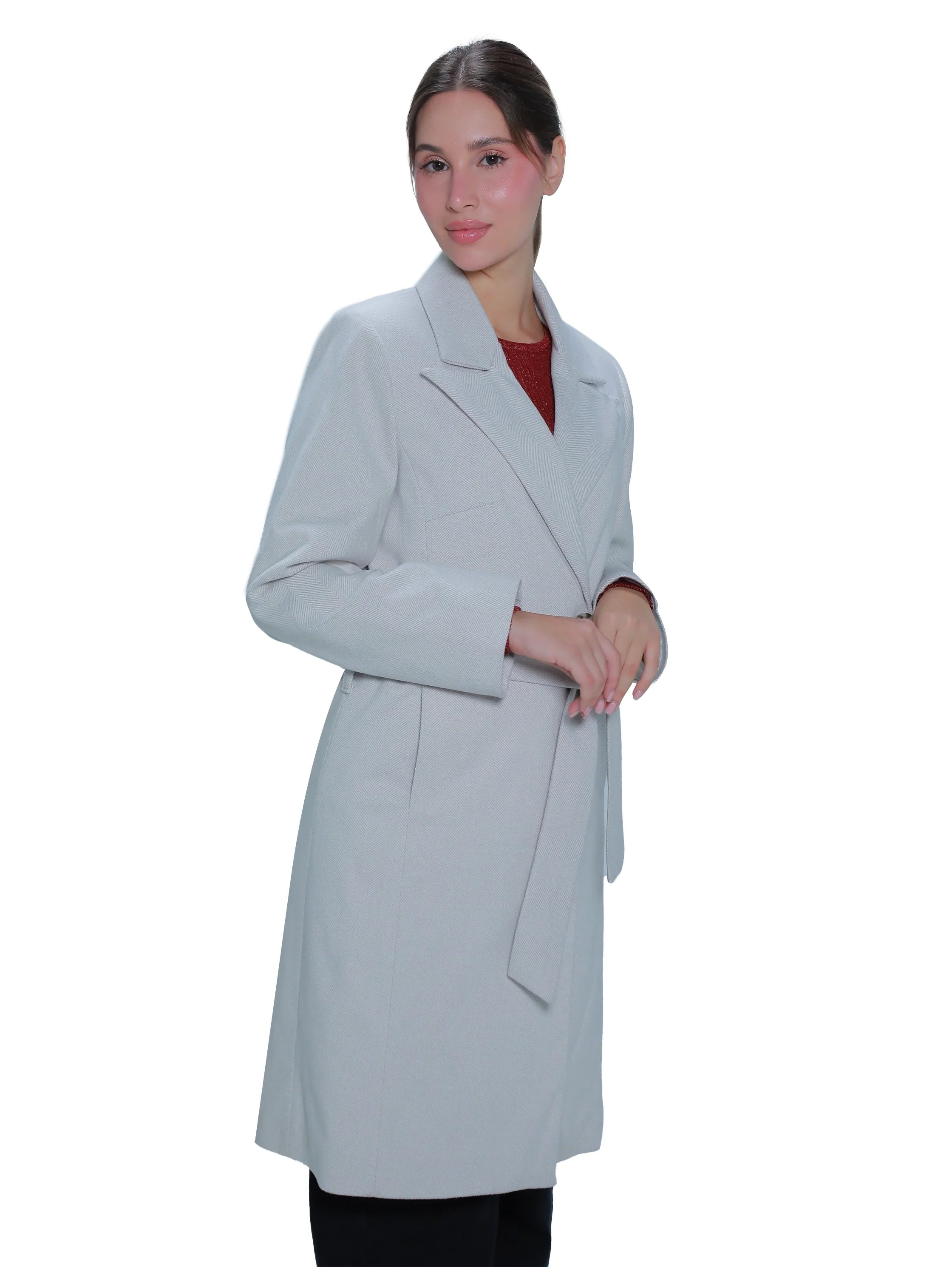 Light Beige Belted Knee Coat