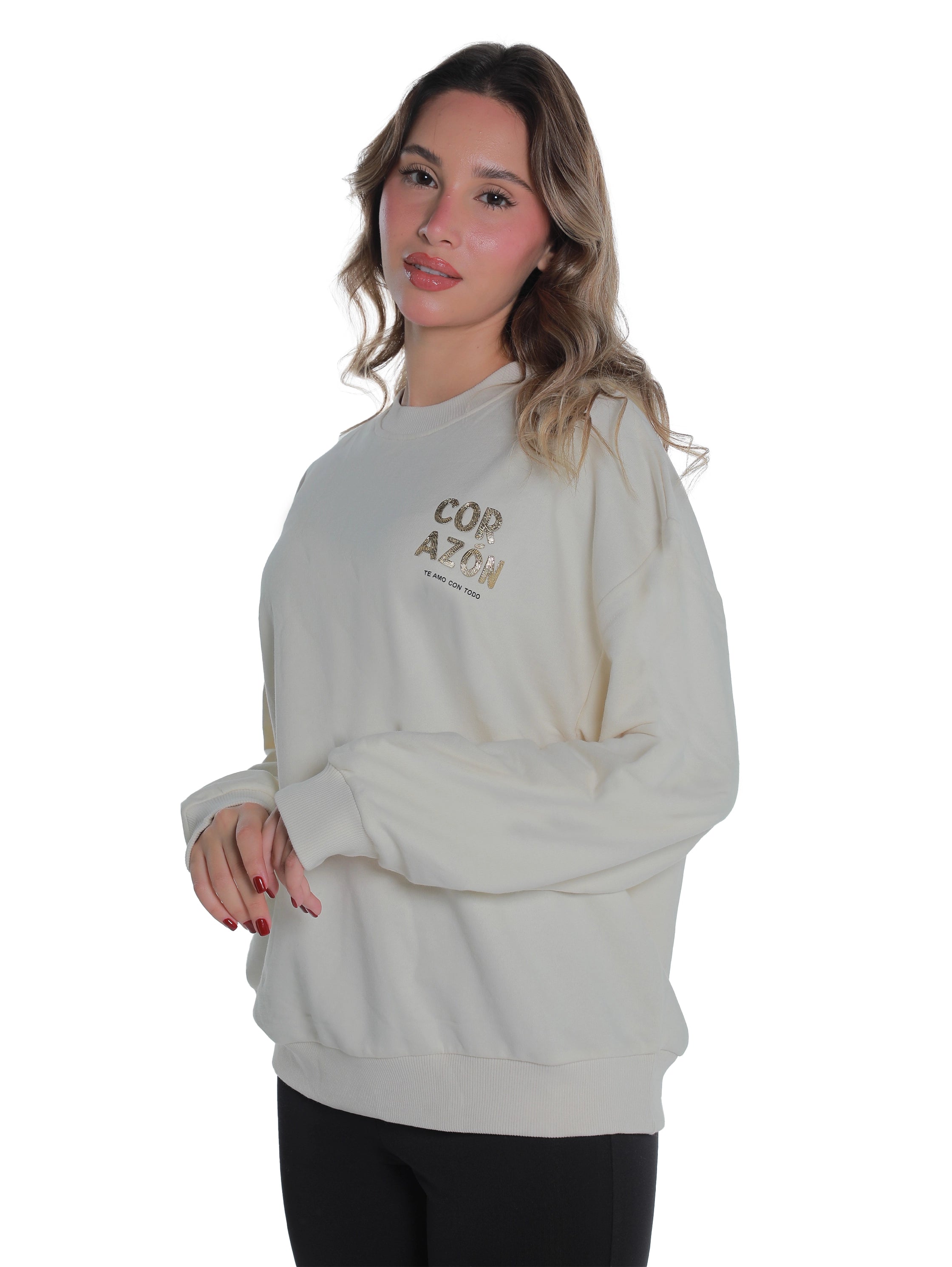 Offwhite Long Sleeved Sweater With Cozy Front Design