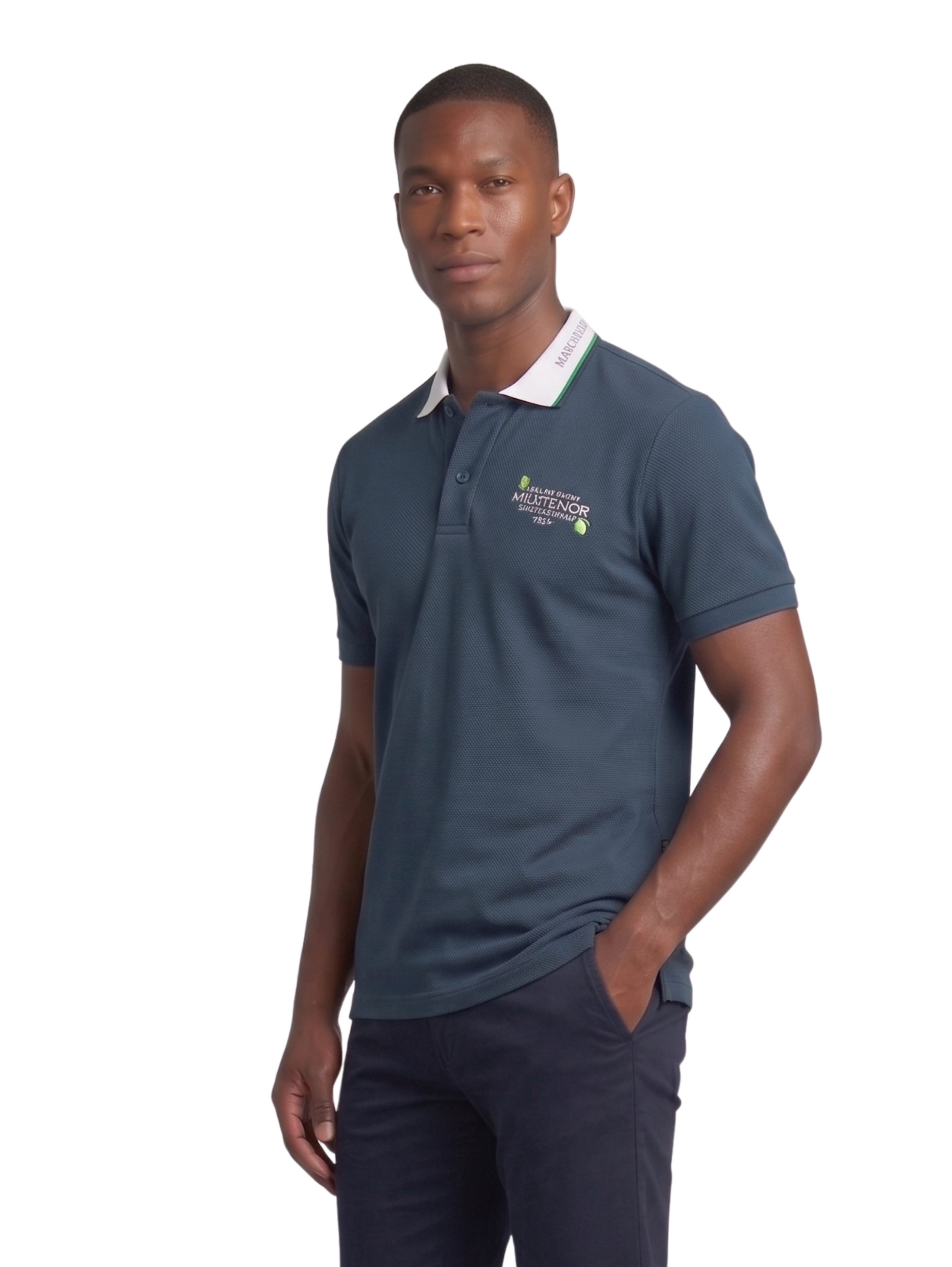 Xint Navy Short Sleeved With Two Button Placket Polo