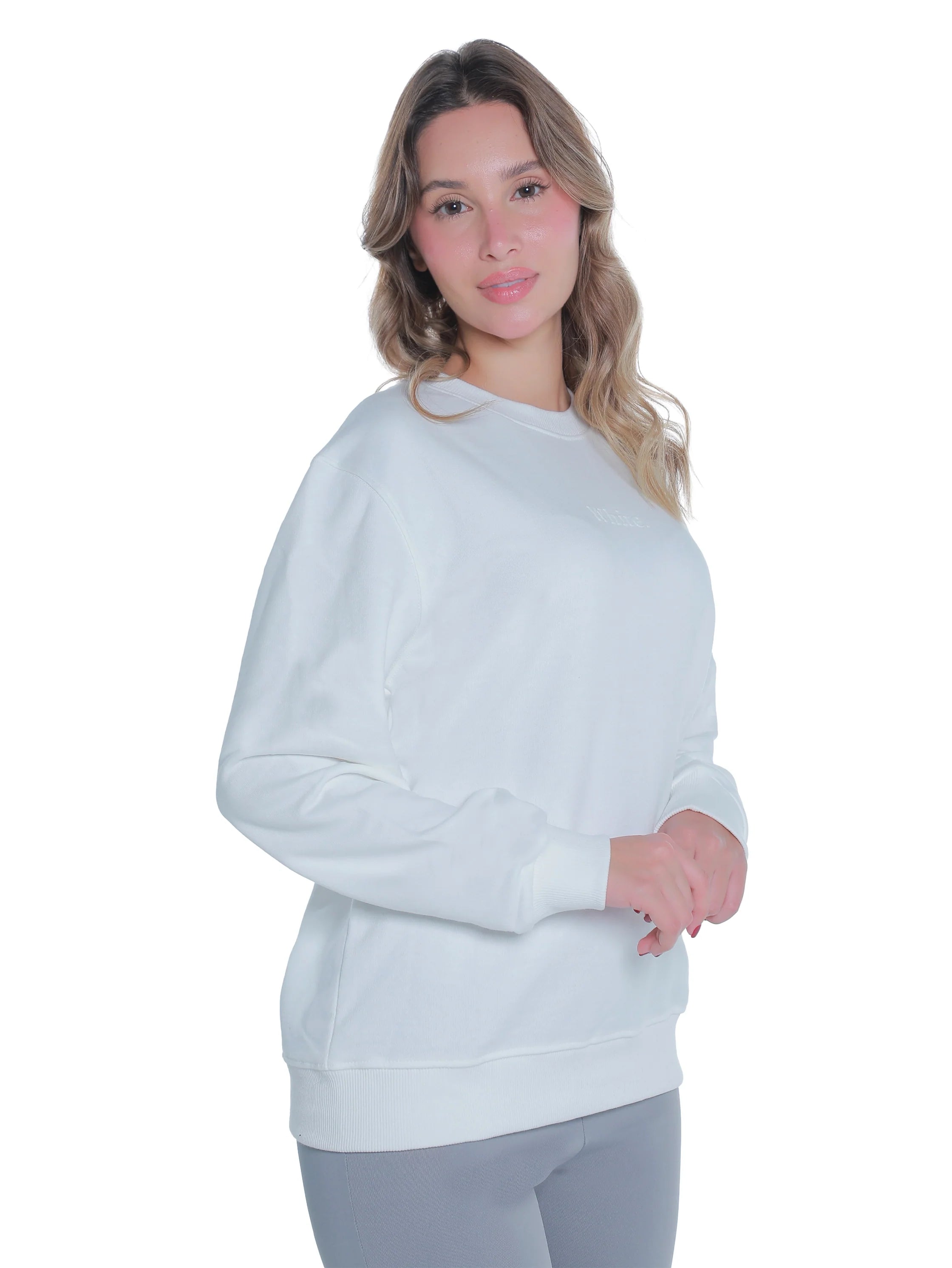 White Cotton Sweater With " White" Front Design