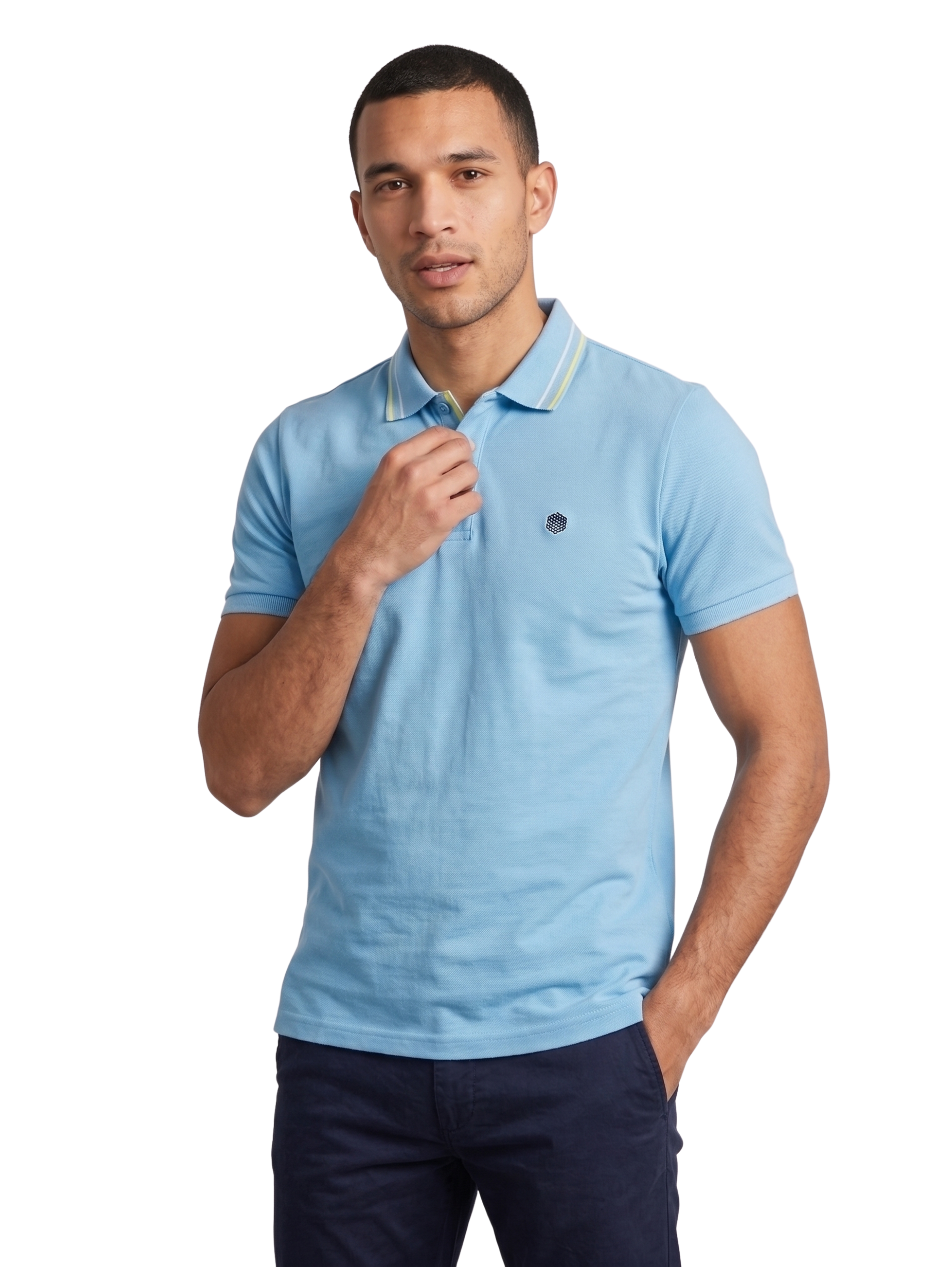 Sky Blue Slim Fit Short Sleeved Polo