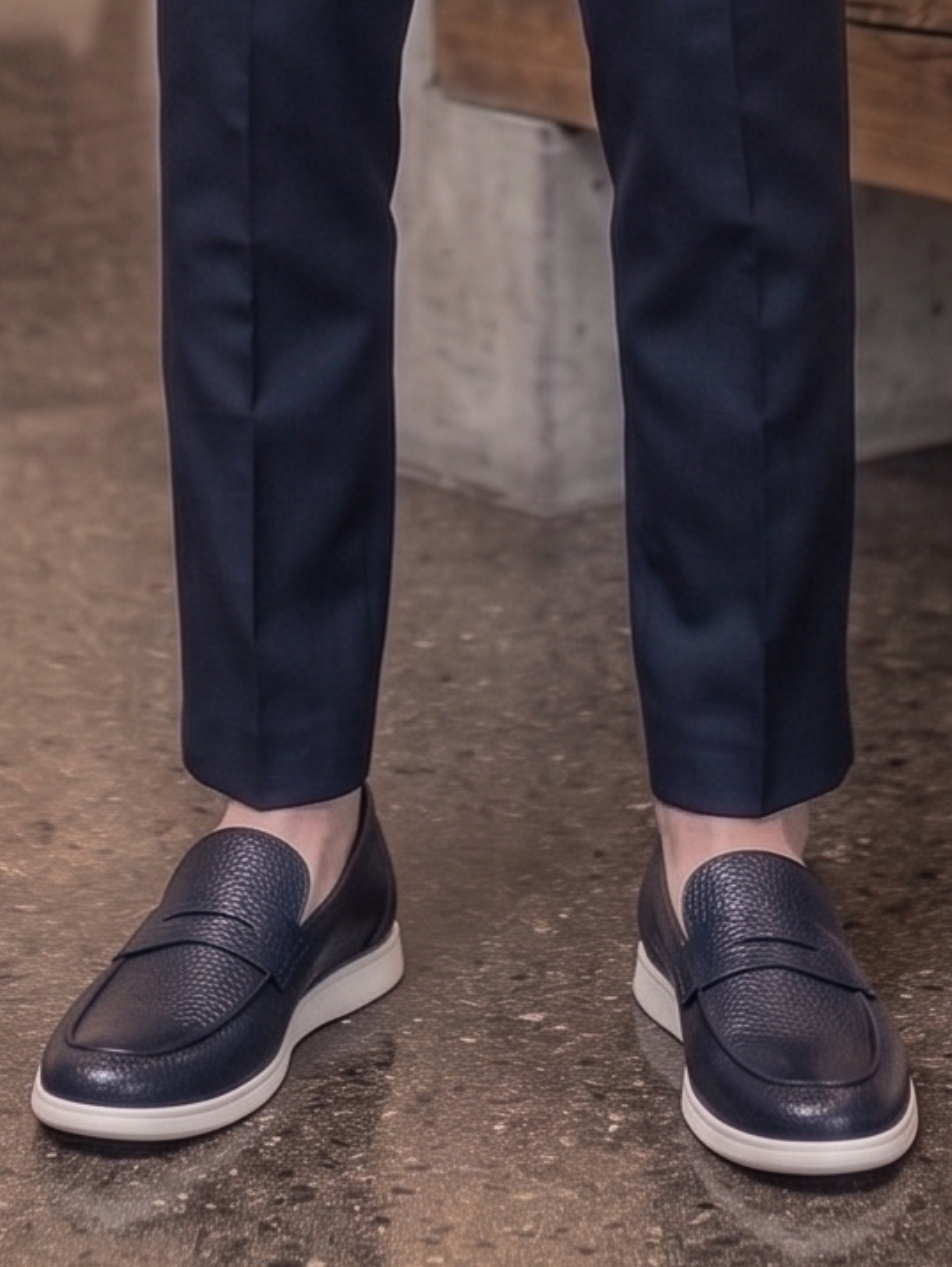 Navy Leather Loafers With Modern Smart Casual Design