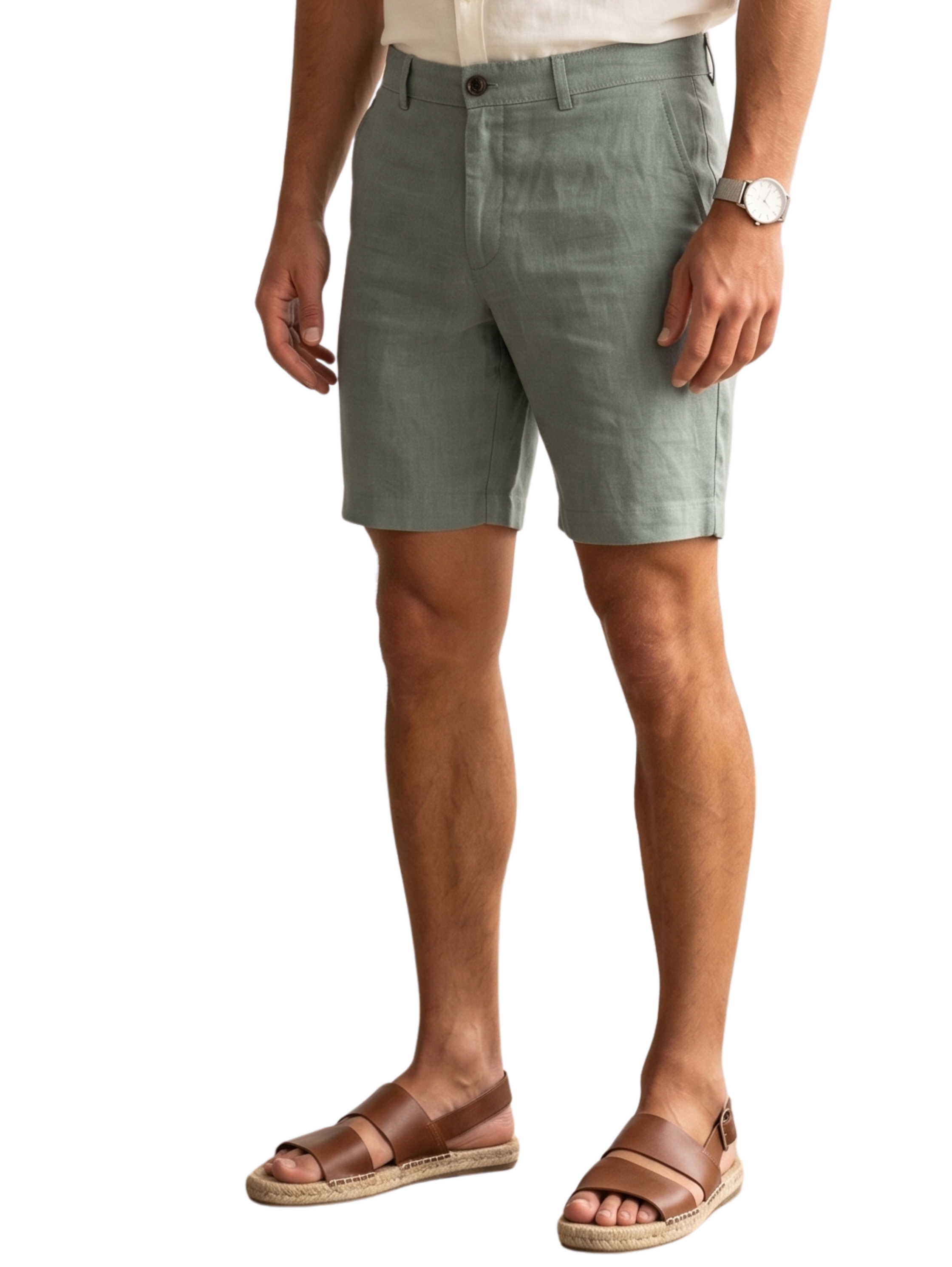 Khaki Linen Drawstring Shorts