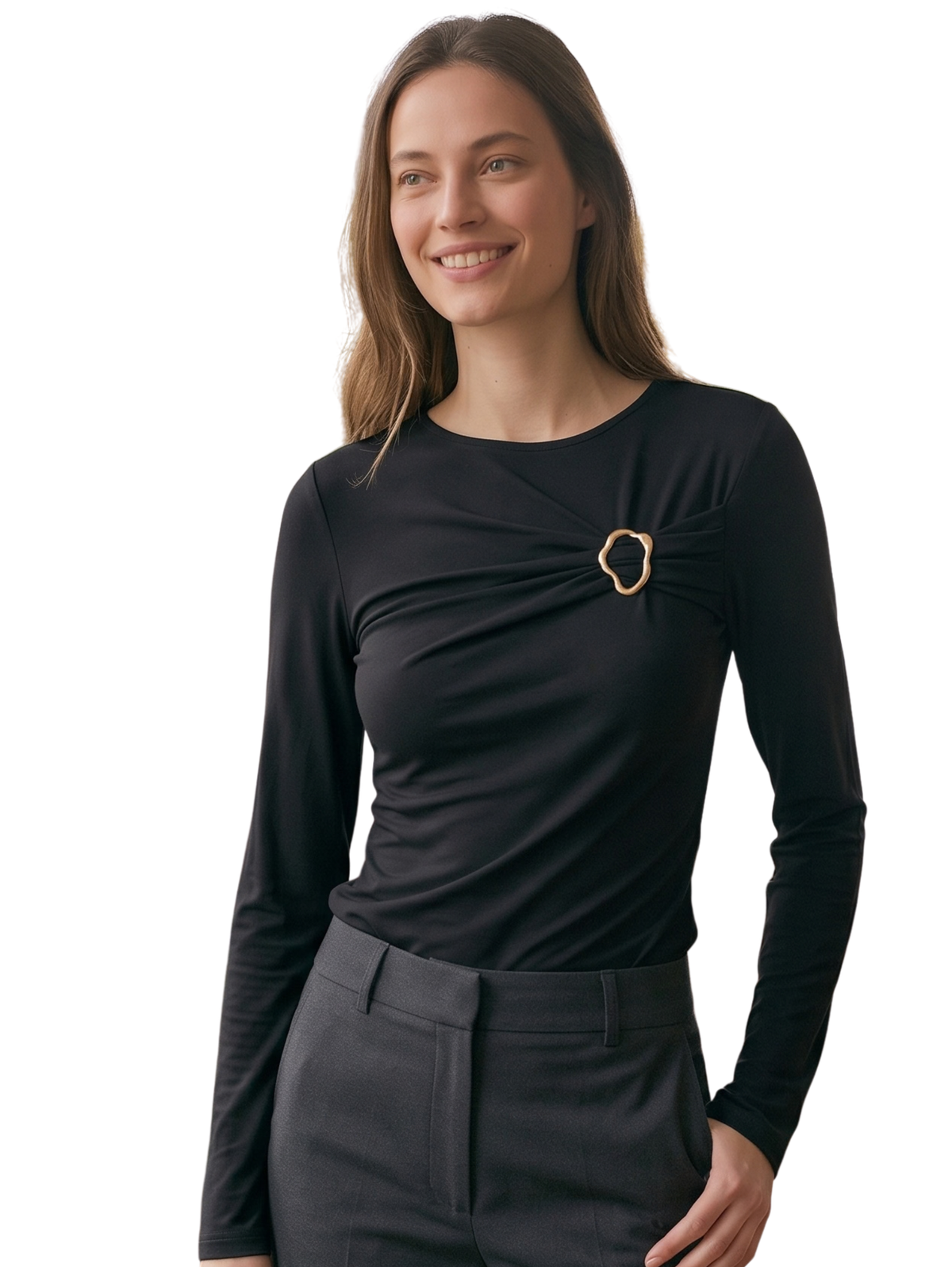 Black Blouse With Crew Neckline