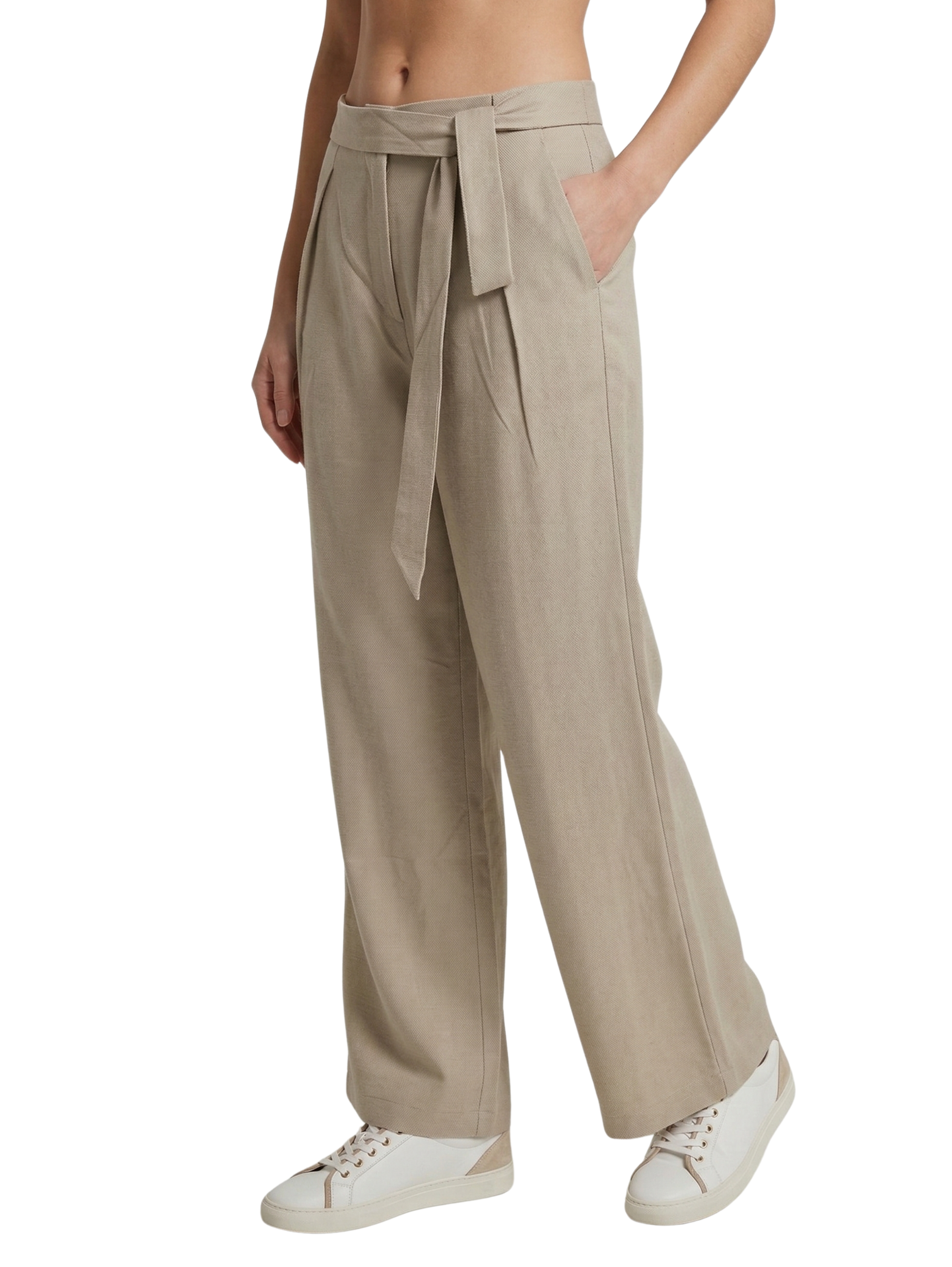 Beige Pant With Wide Tie Waist