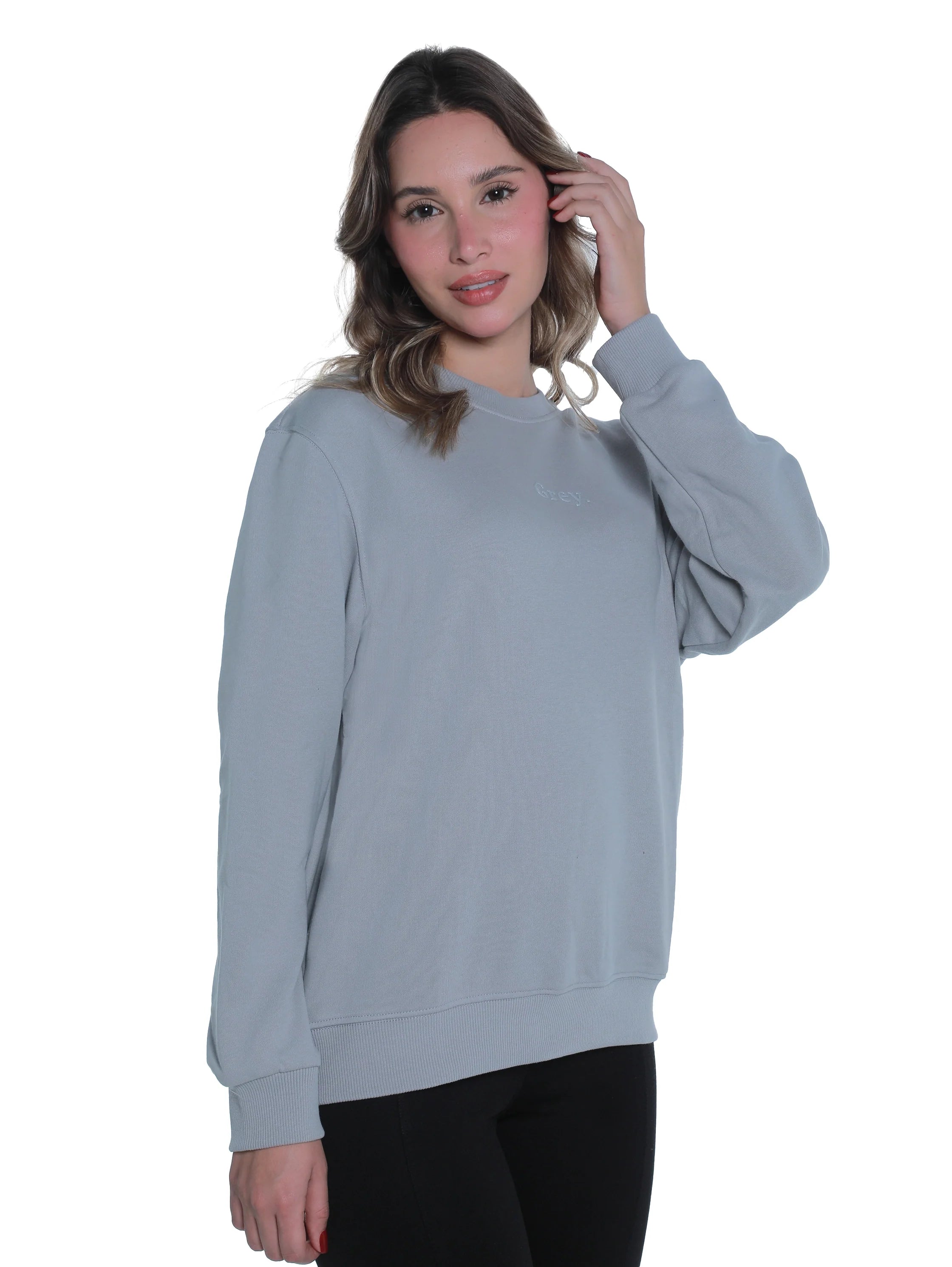 Grey Cotton Sweater With " Grey" Front Design