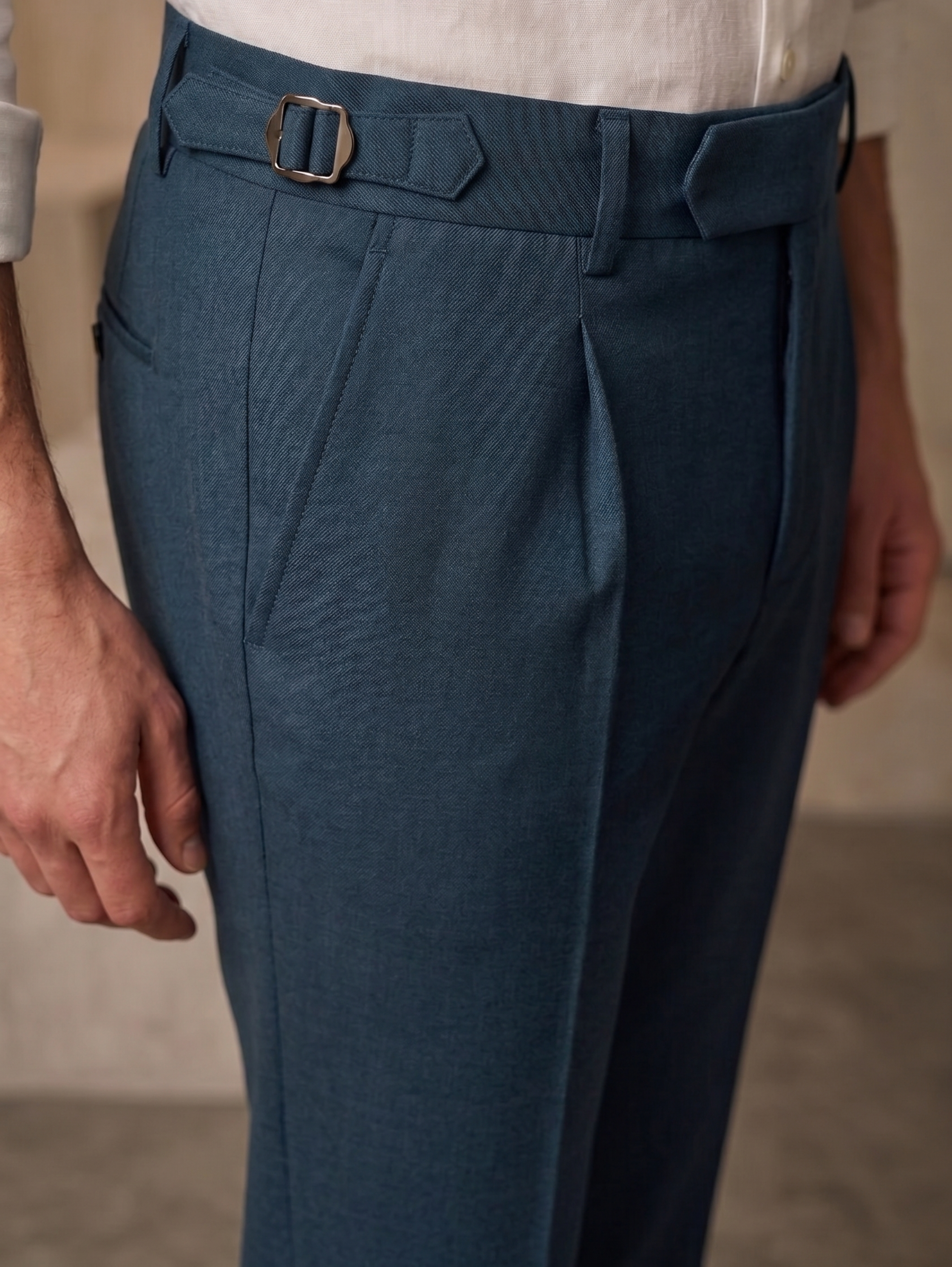 Classic Navy Double-Pleated Cuffed Pants