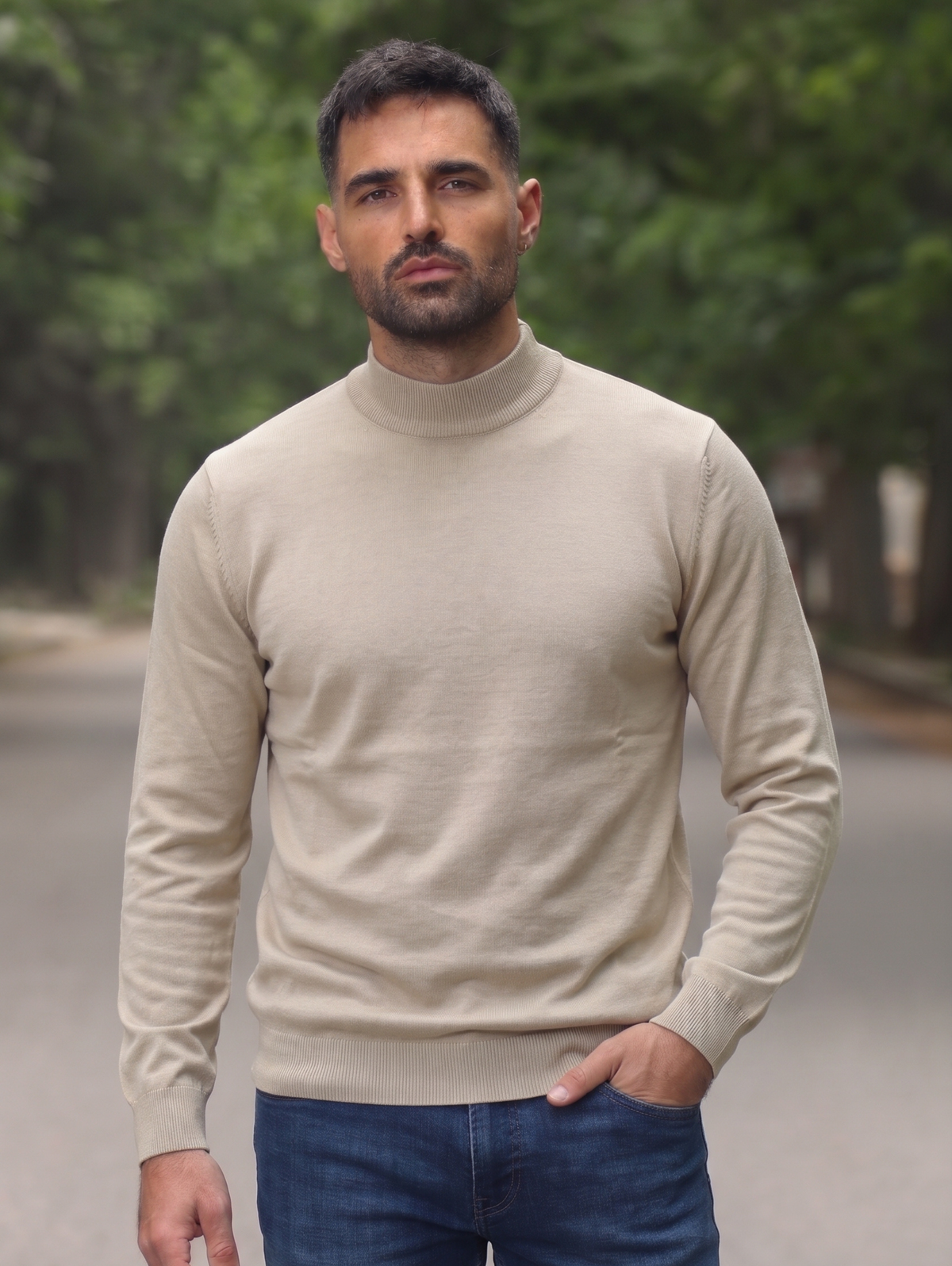 Beige Mock Neckline Pullover