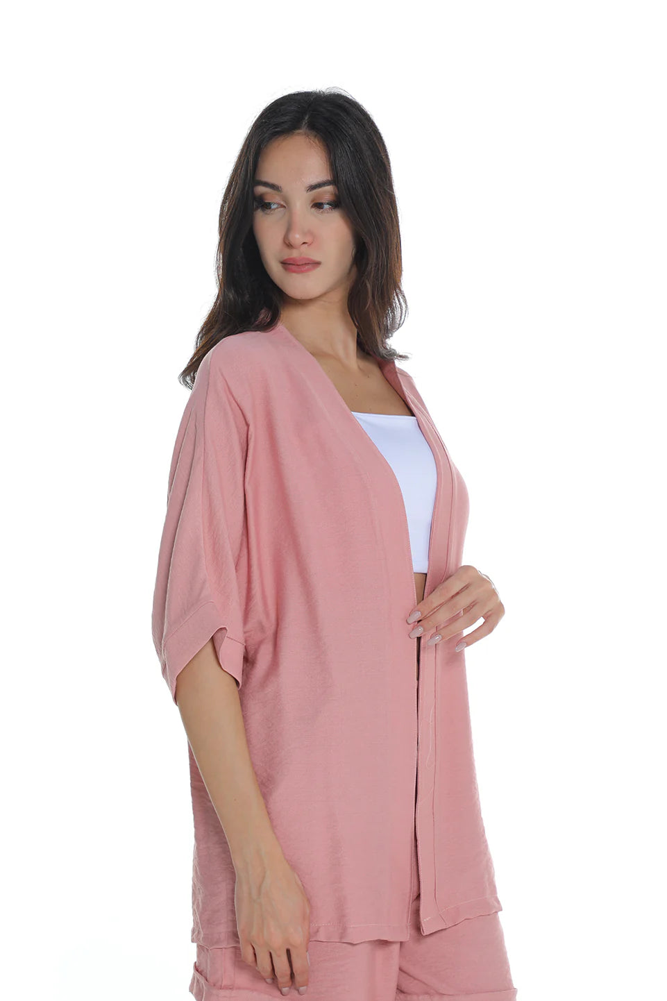 Pink Drop Shoulder Linen Cardigan