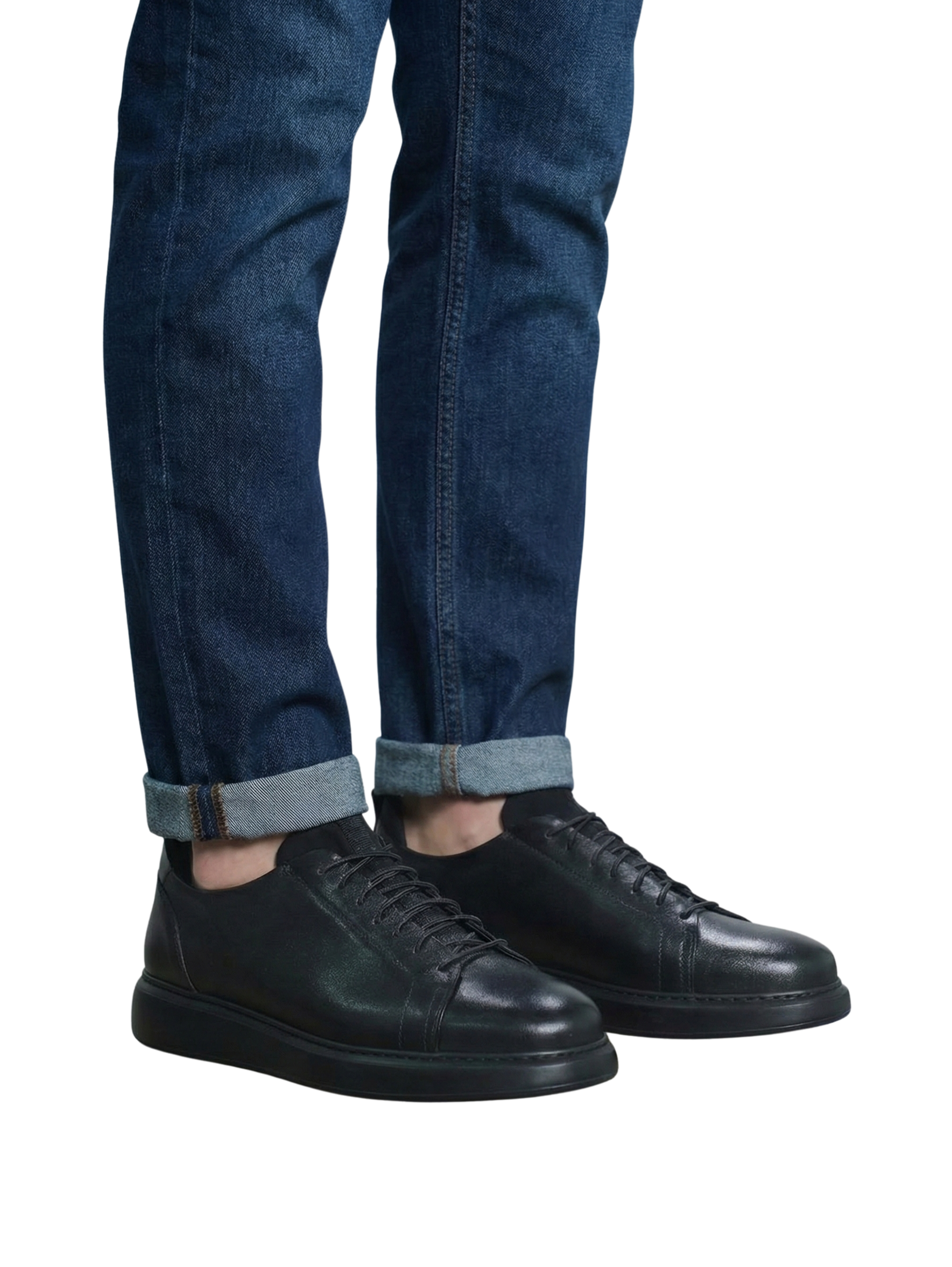 Black Leather Low-Top Casual Shoes