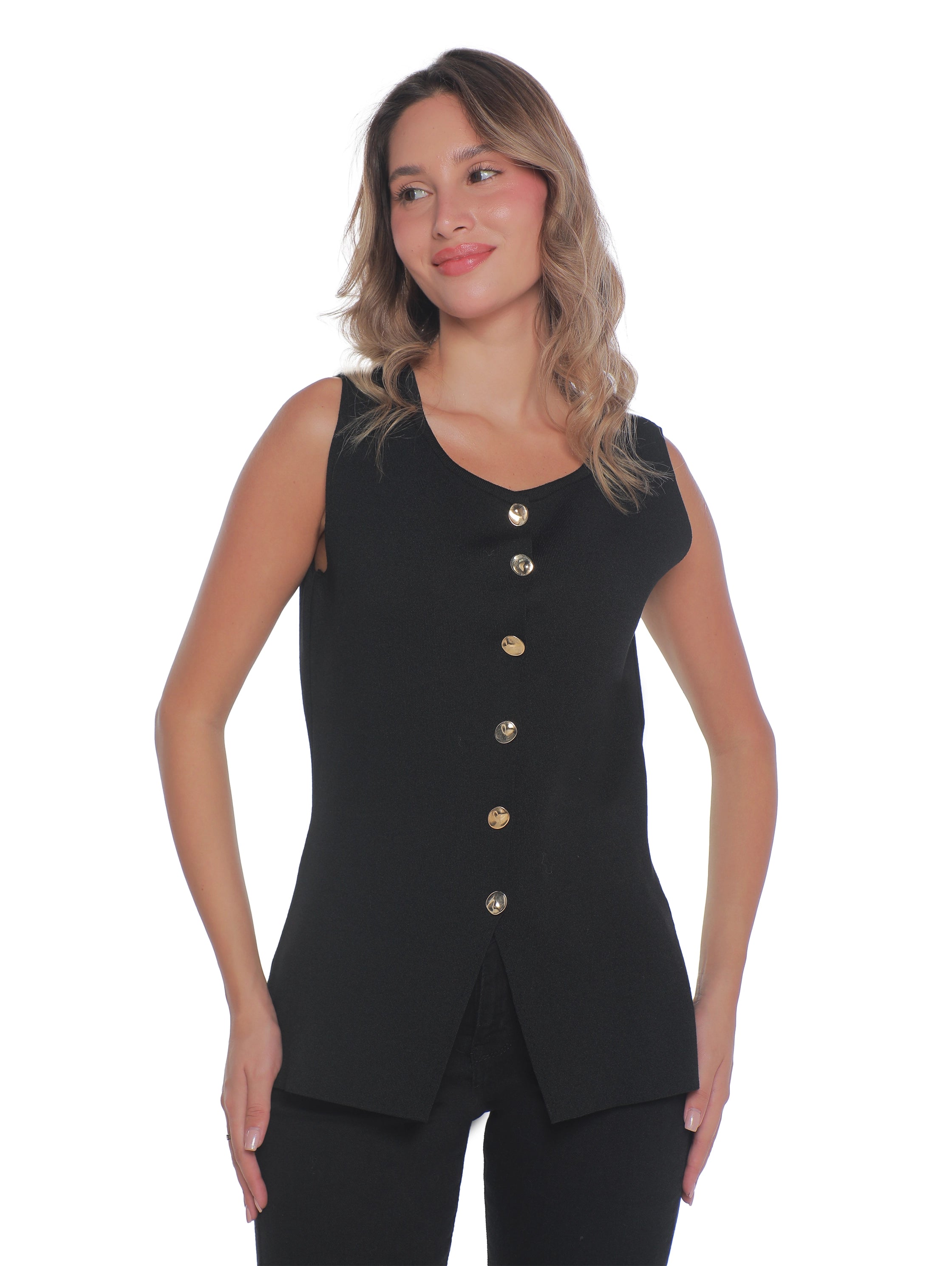 Classy Black Vest With Gold Button To Close