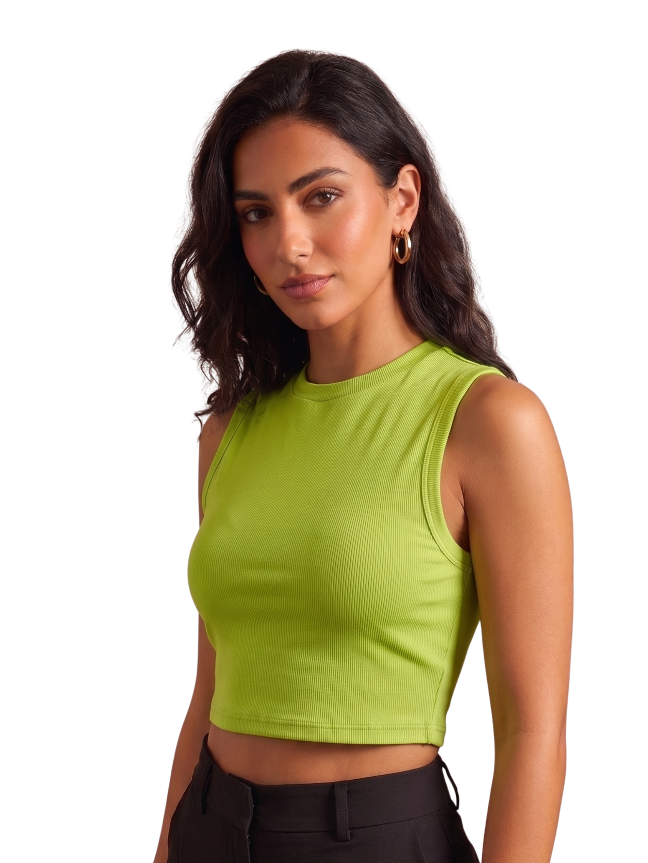 Pistache Sleeveless Crop Top With Round Neckline