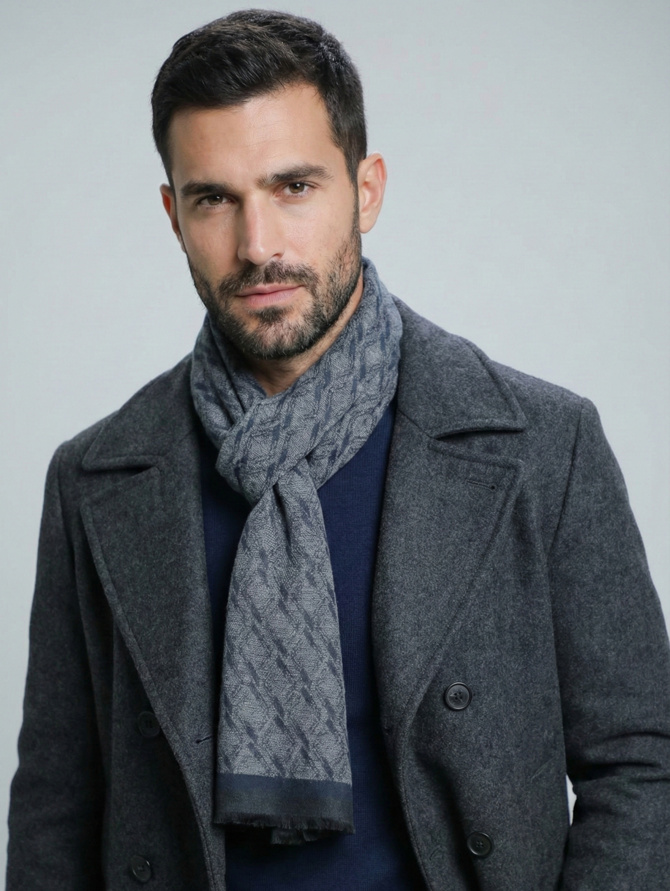 Dark Navy Wool Blend Stylish Scarf