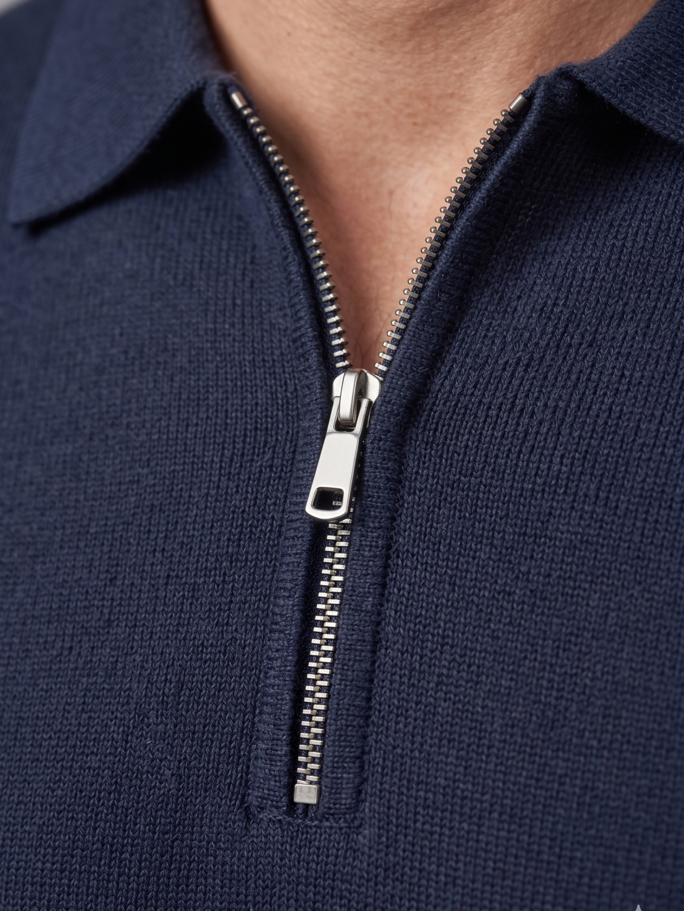 Navy Short Sleeved Polo With Neckline Zipper