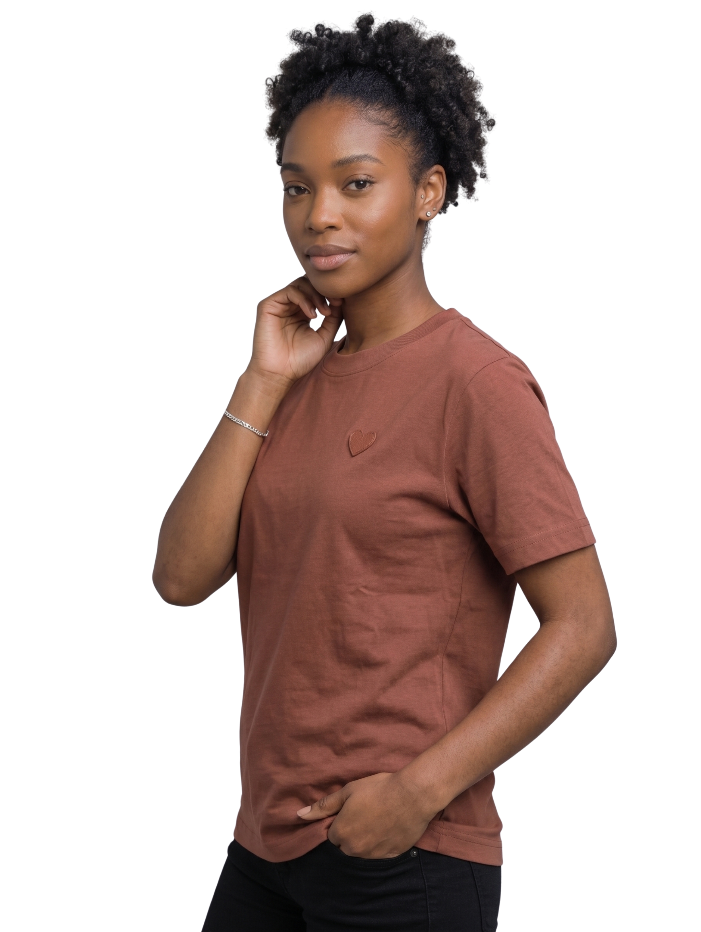 Brown Round Neck T-Shirt With Small Front Design