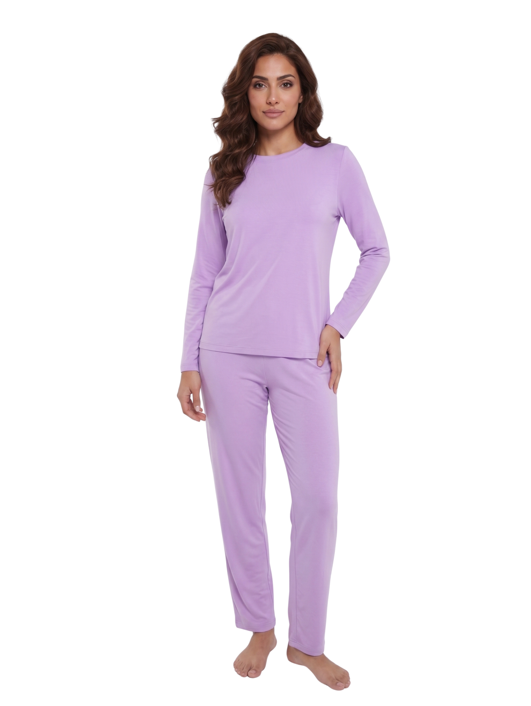 Long Sleeved Lilac Pyjama Set With Crew Neckline