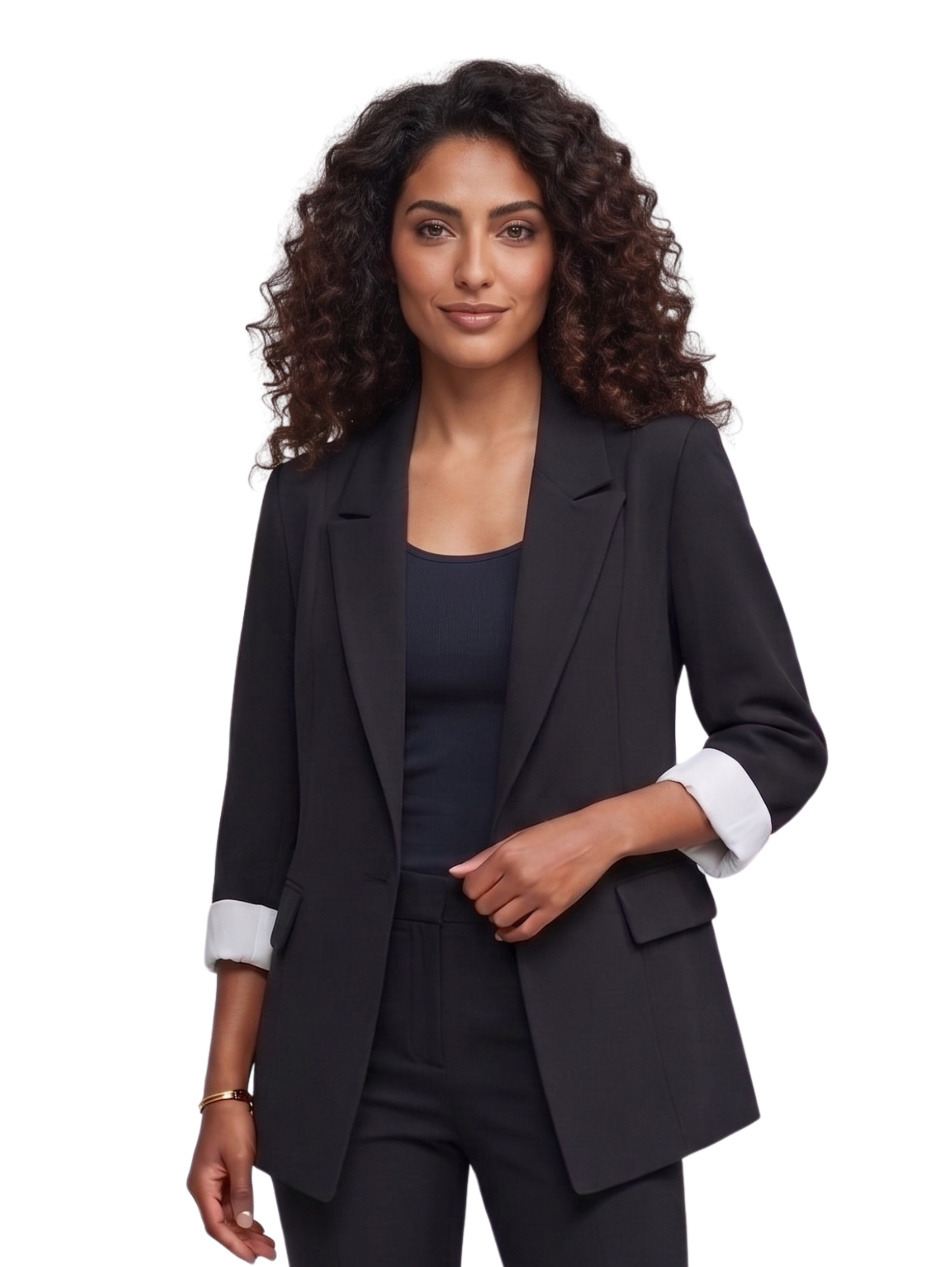 Black Peak Lapel Blazer With Turned Up Cuffs