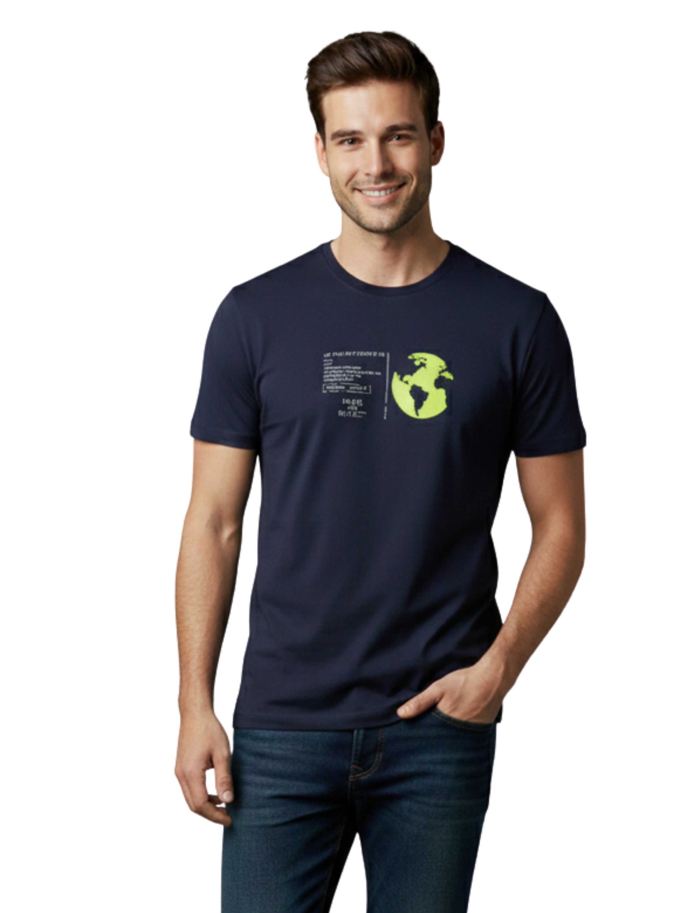 Short Sleeved Cotton Navy T-shirt With Front Printed Design