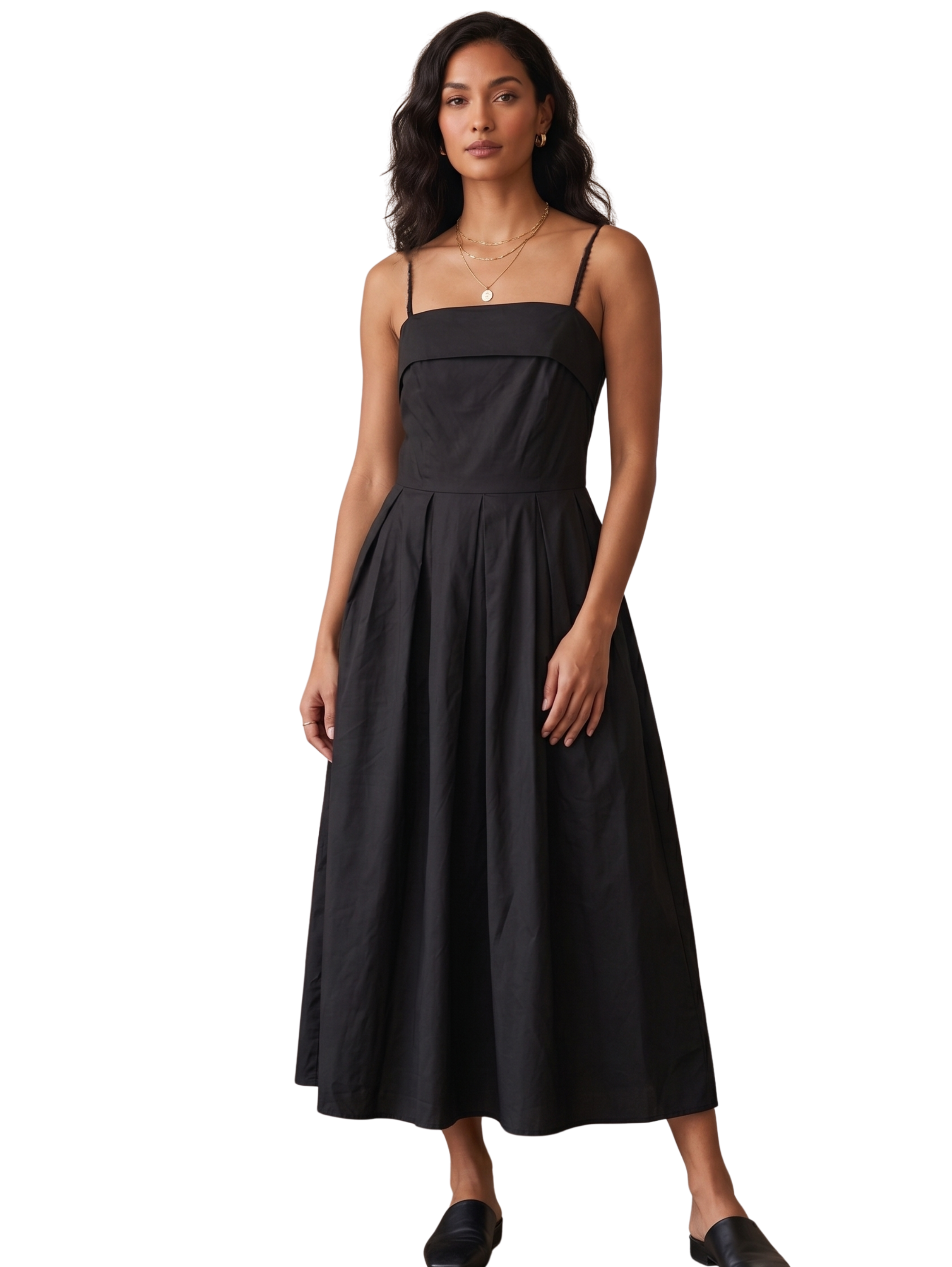 Black Pocket Midi Sleeveless Dress
